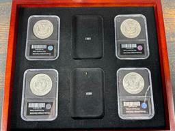 Group Lot of 8 Morgan Silver Dollar Coins in Case
