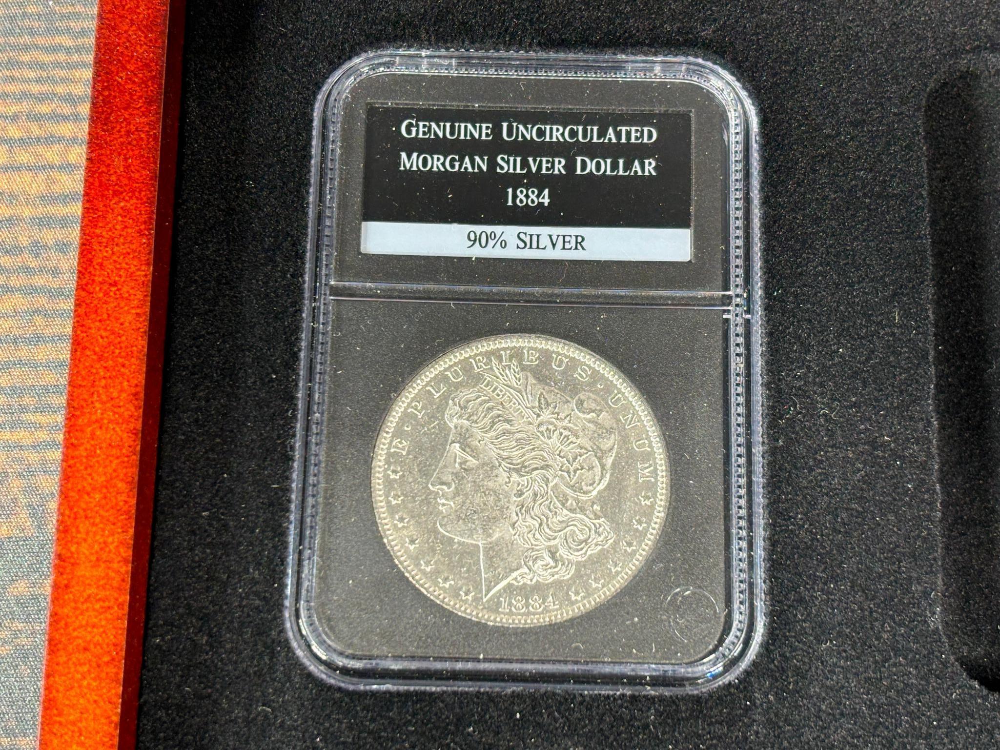 Group Lot of 8 Morgan Silver Dollar Coins in Case
