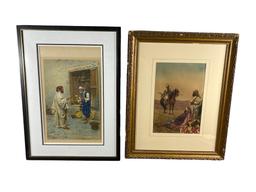 Two Hand Colored Lithographs by Giulio Rosati (1858-1917)