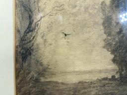 Countryside with Bird, Charcoal, Camille Jean-Baptiste Corot (1796-1875)