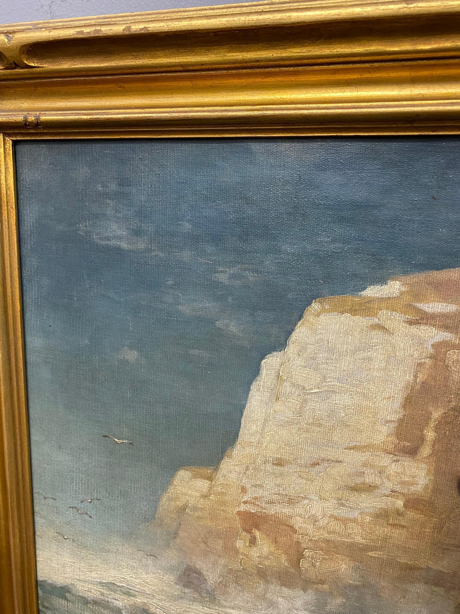 Oil on Canvas Coastal Cliff Scene Edward Moran (1829-1901)