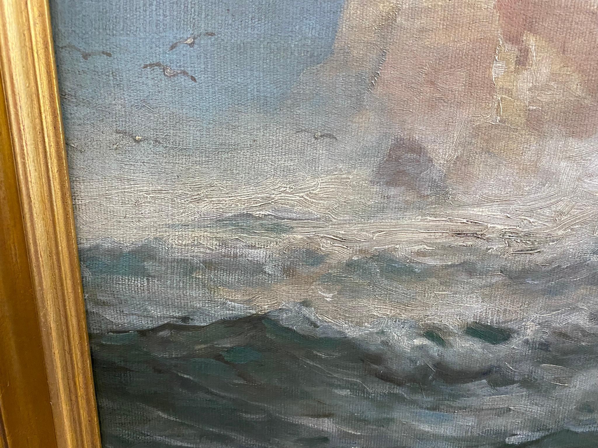Oil on Canvas Coastal Cliff Scene Edward Moran (1829-1901)