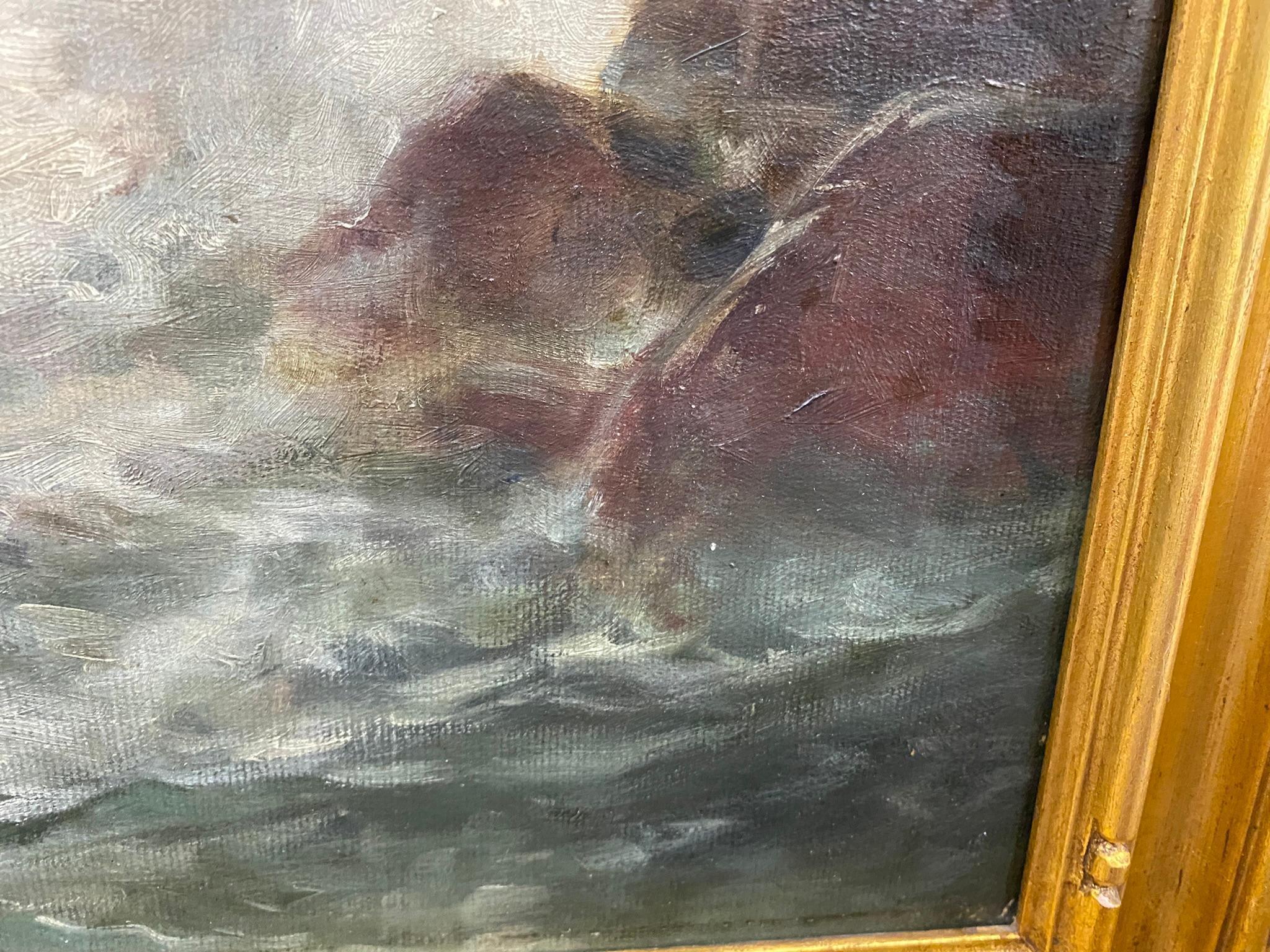 Oil on Canvas Coastal Cliff Scene Edward Moran (1829-1901)