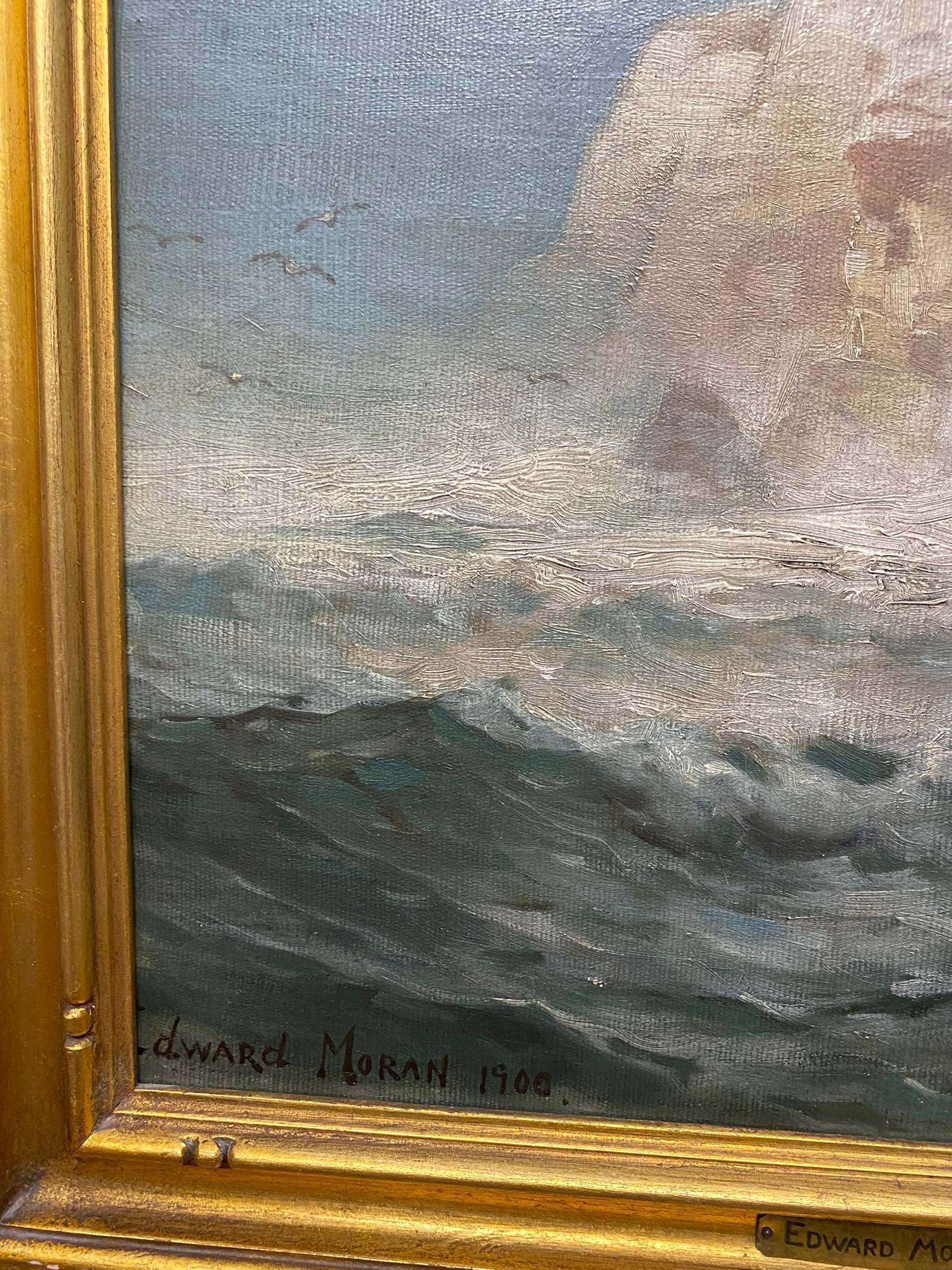 Oil on Canvas Coastal Cliff Scene Edward Moran (1829-1901)