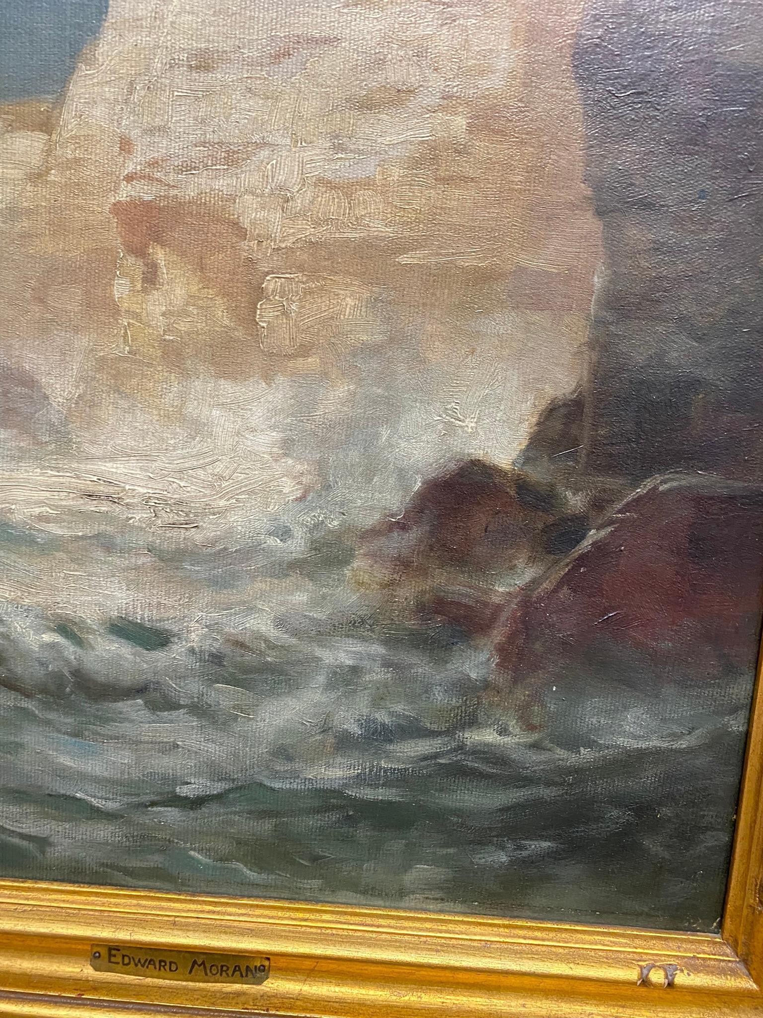 Oil on Canvas Coastal Cliff Scene Edward Moran (1829-1901)