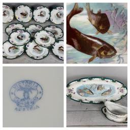 Large Group Victoria Austria Fish Pattern Plates, Tray