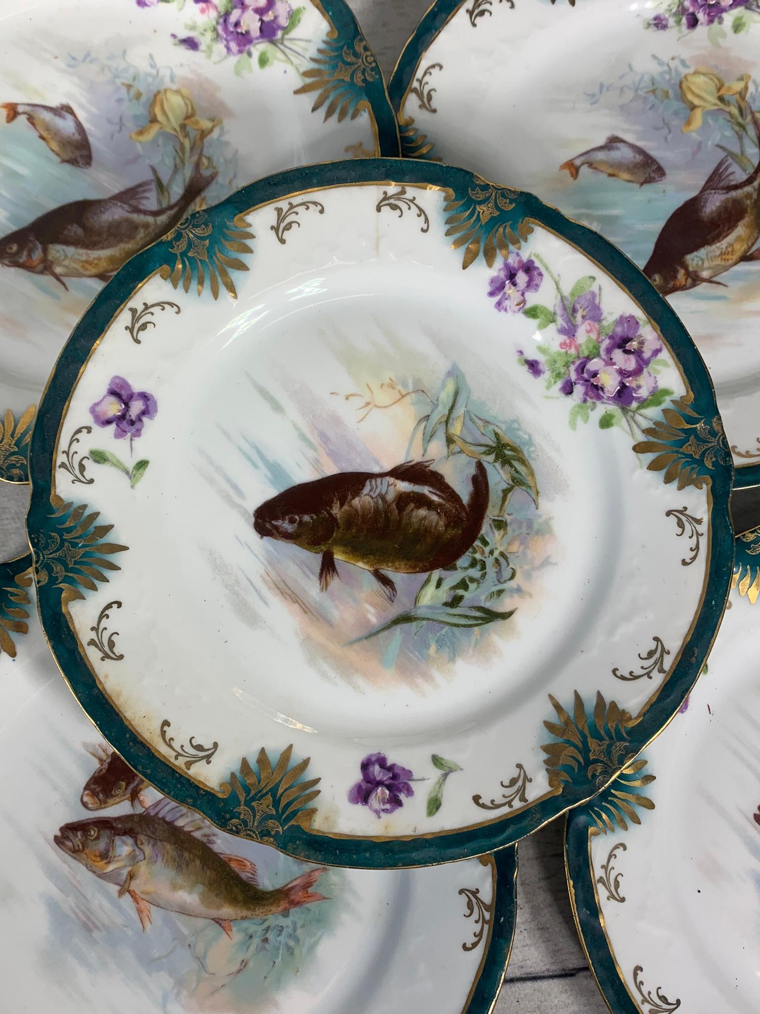 Large Group Victoria Austria Fish Pattern Plates, Tray