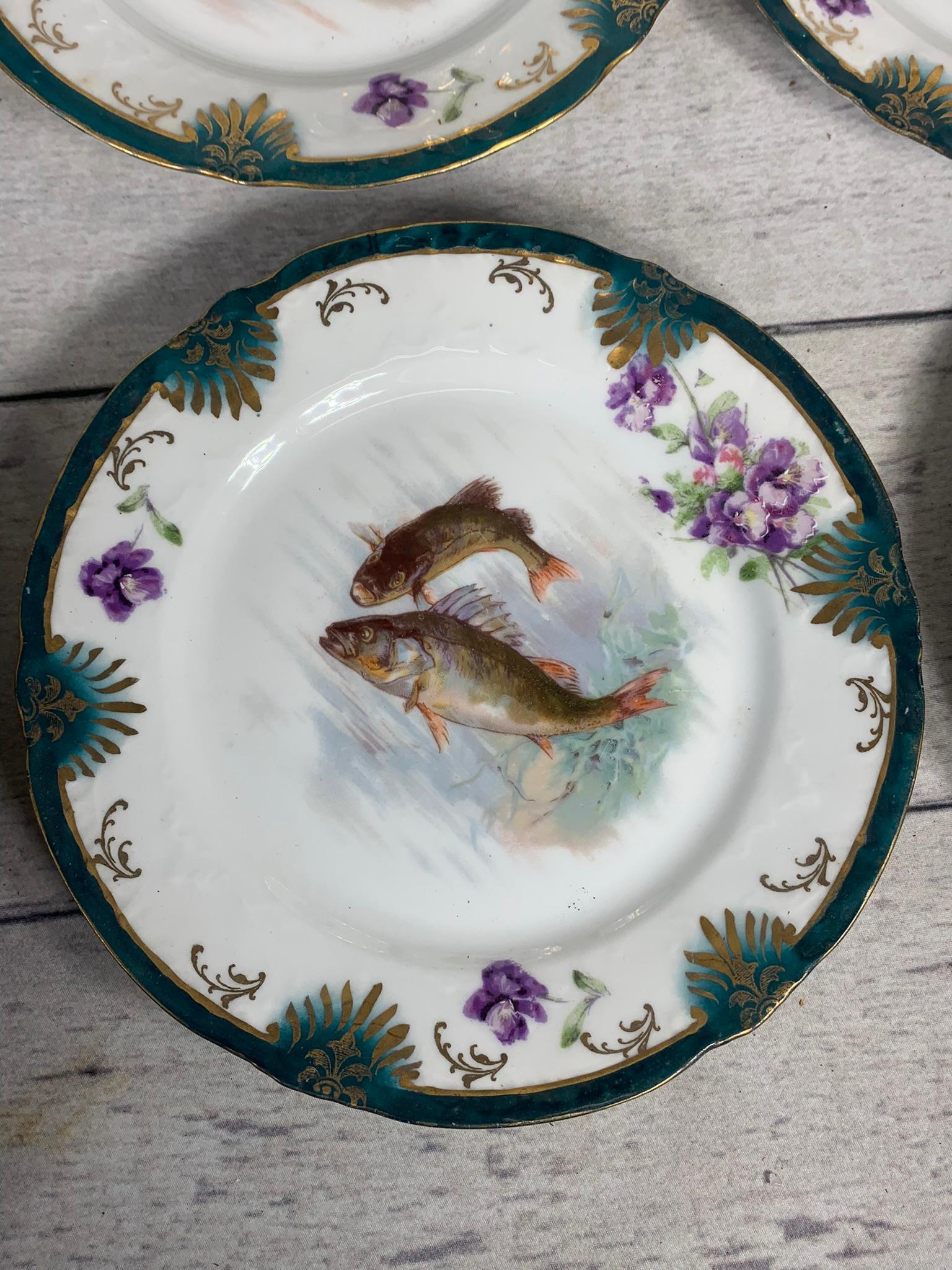 Large Group Victoria Austria Fish Pattern Plates, Tray