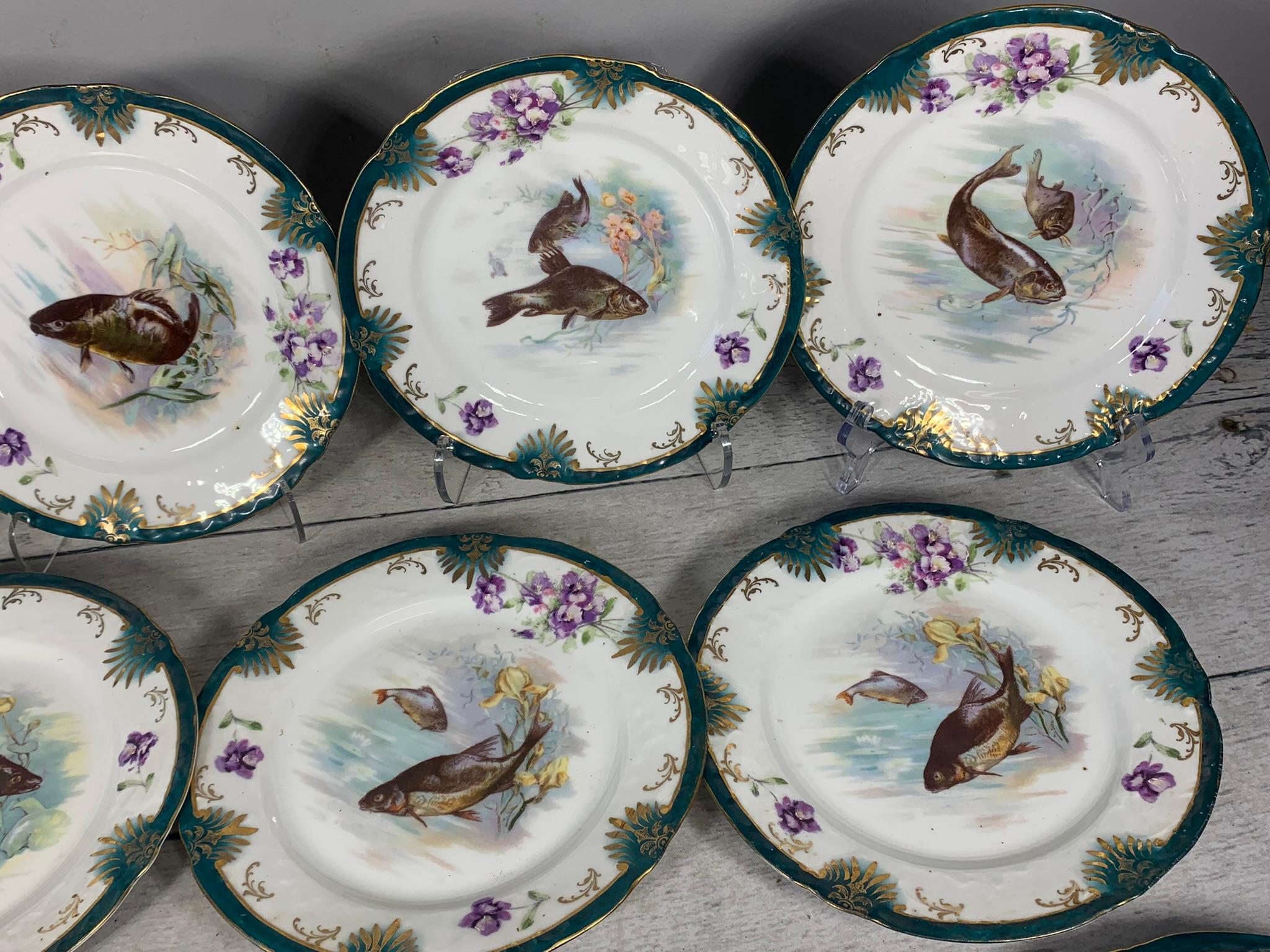 Large Group Victoria Austria Fish Pattern Plates, Tray