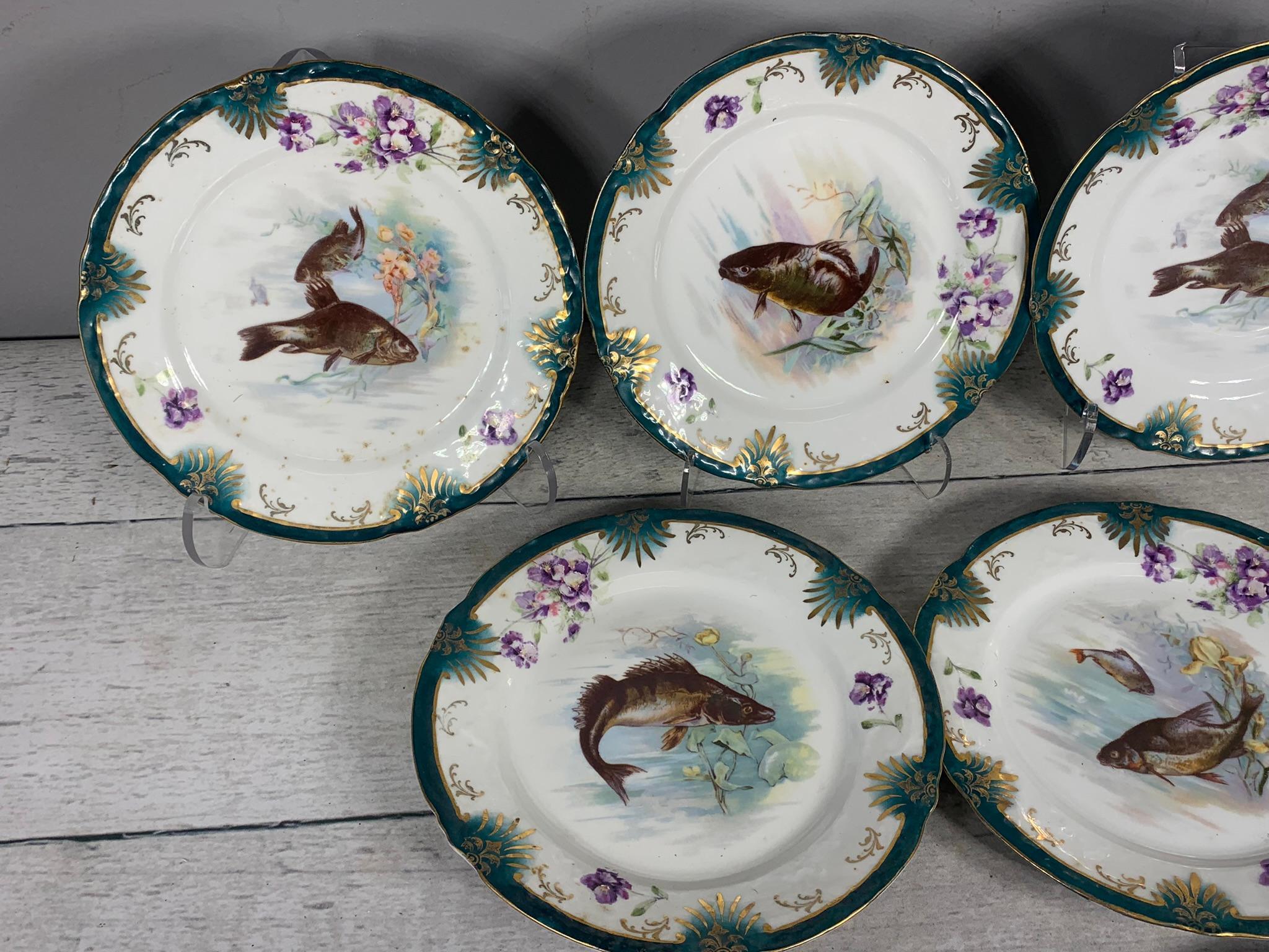 Large Group Victoria Austria Fish Pattern Plates, Tray