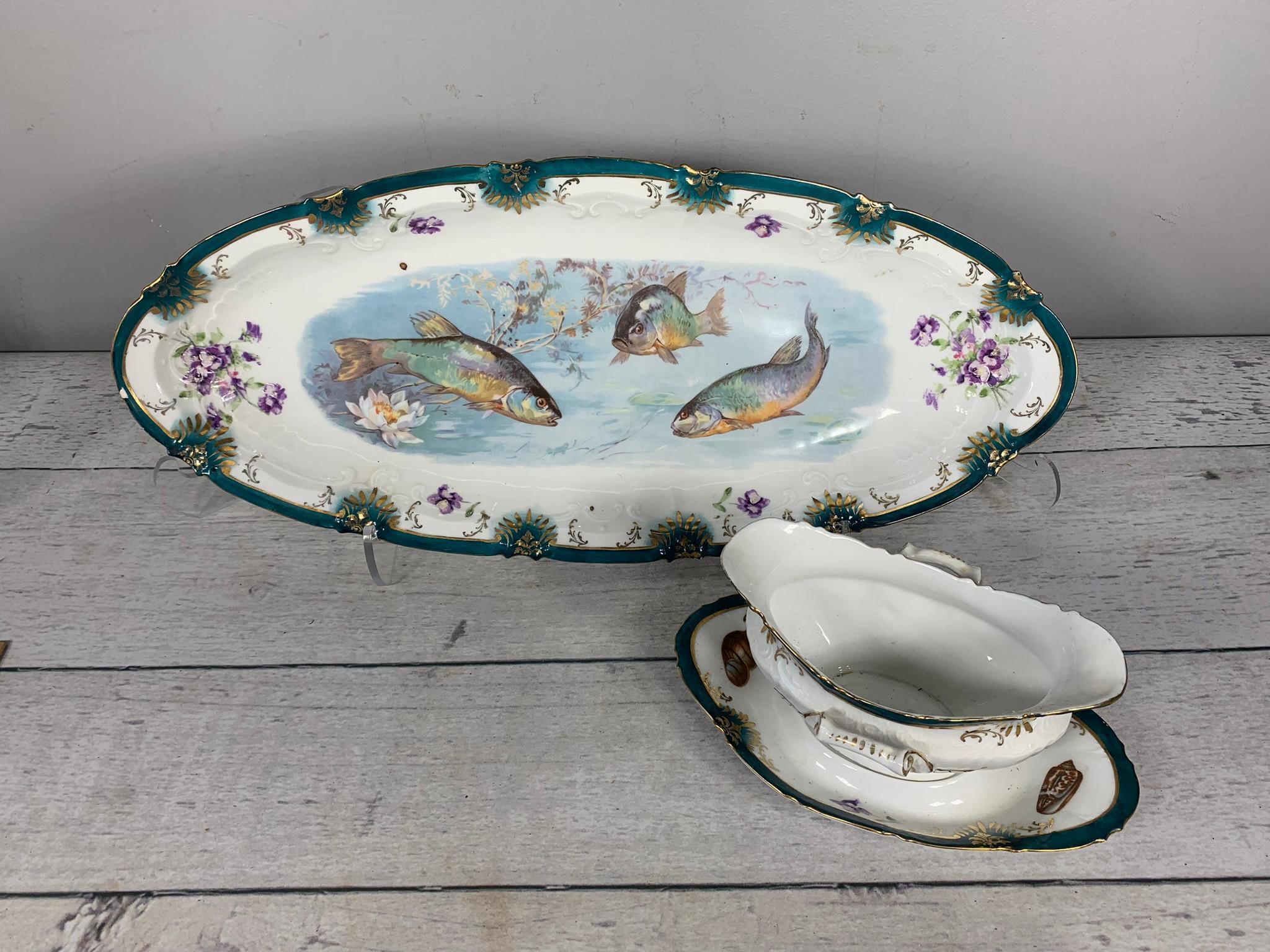 Large Group Victoria Austria Fish Pattern Plates, Tray