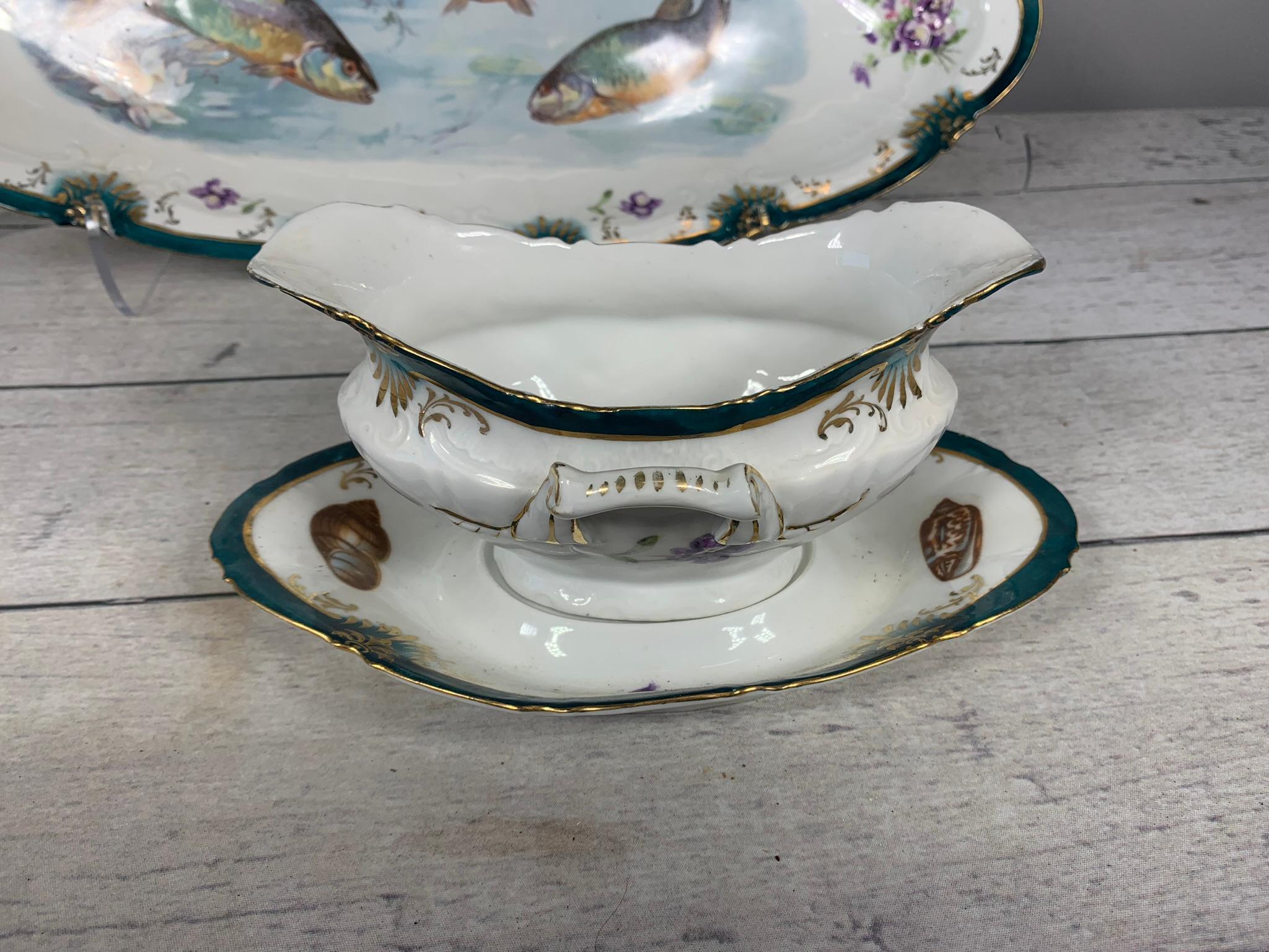 Large Group Victoria Austria Fish Pattern Plates, Tray