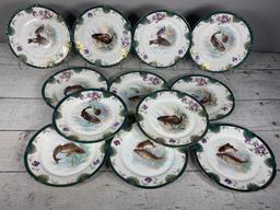Large Group Victoria Austria Fish Pattern Plates, Tray