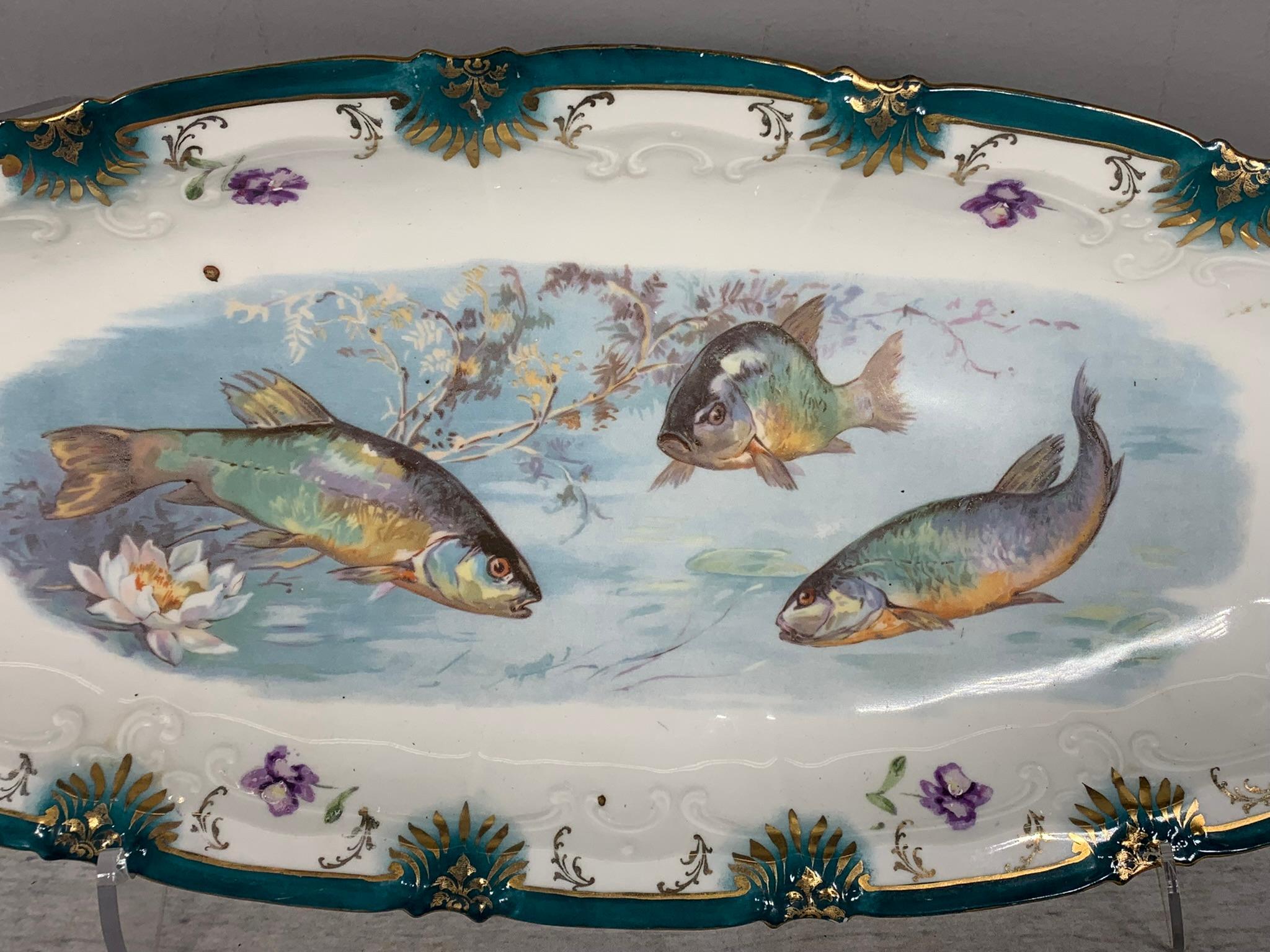 Large Group Victoria Austria Fish Pattern Plates, Tray
