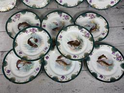 Large Group Victoria Austria Fish Pattern Plates, Tray