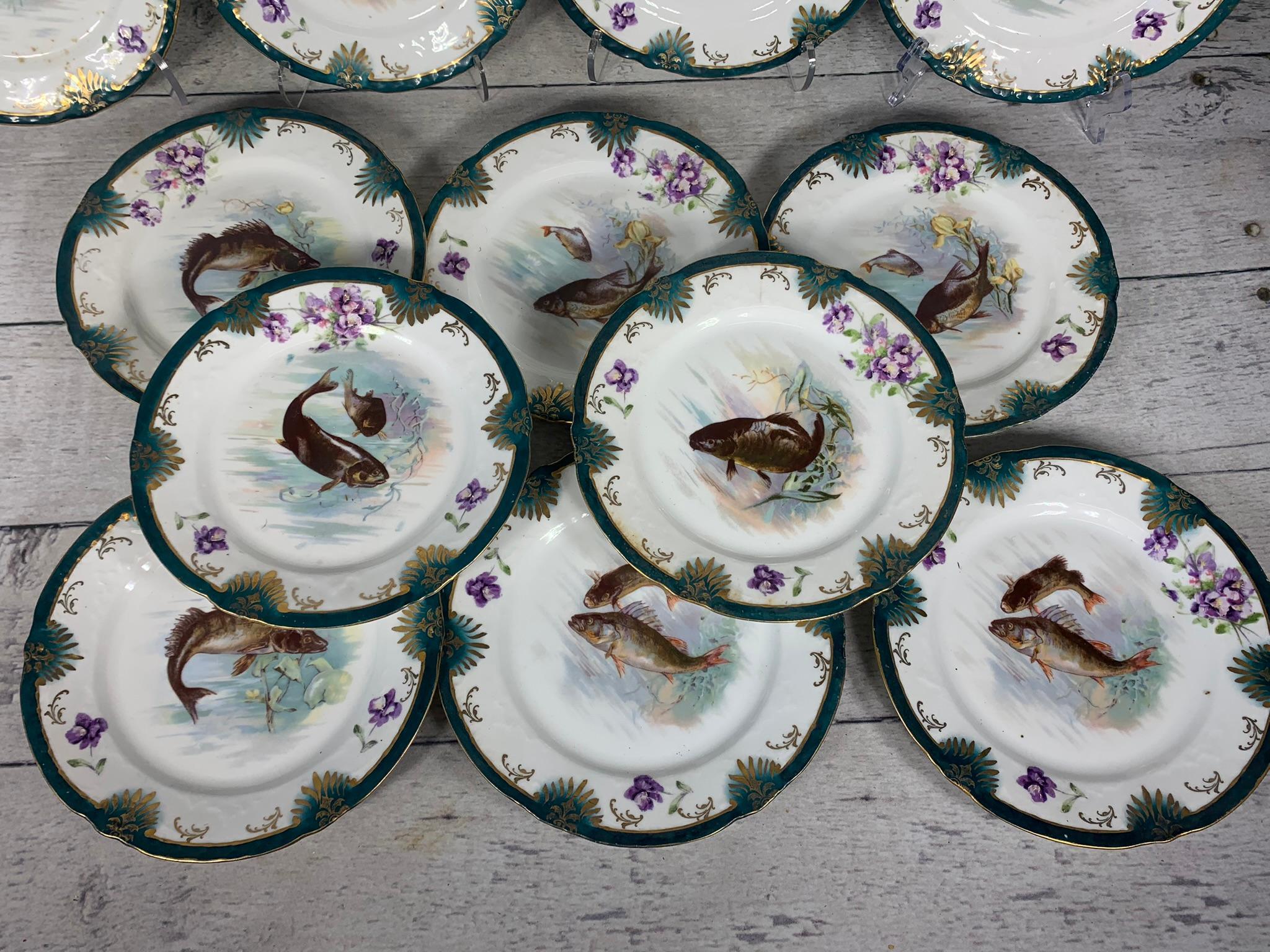 Large Group Victoria Austria Fish Pattern Plates, Tray