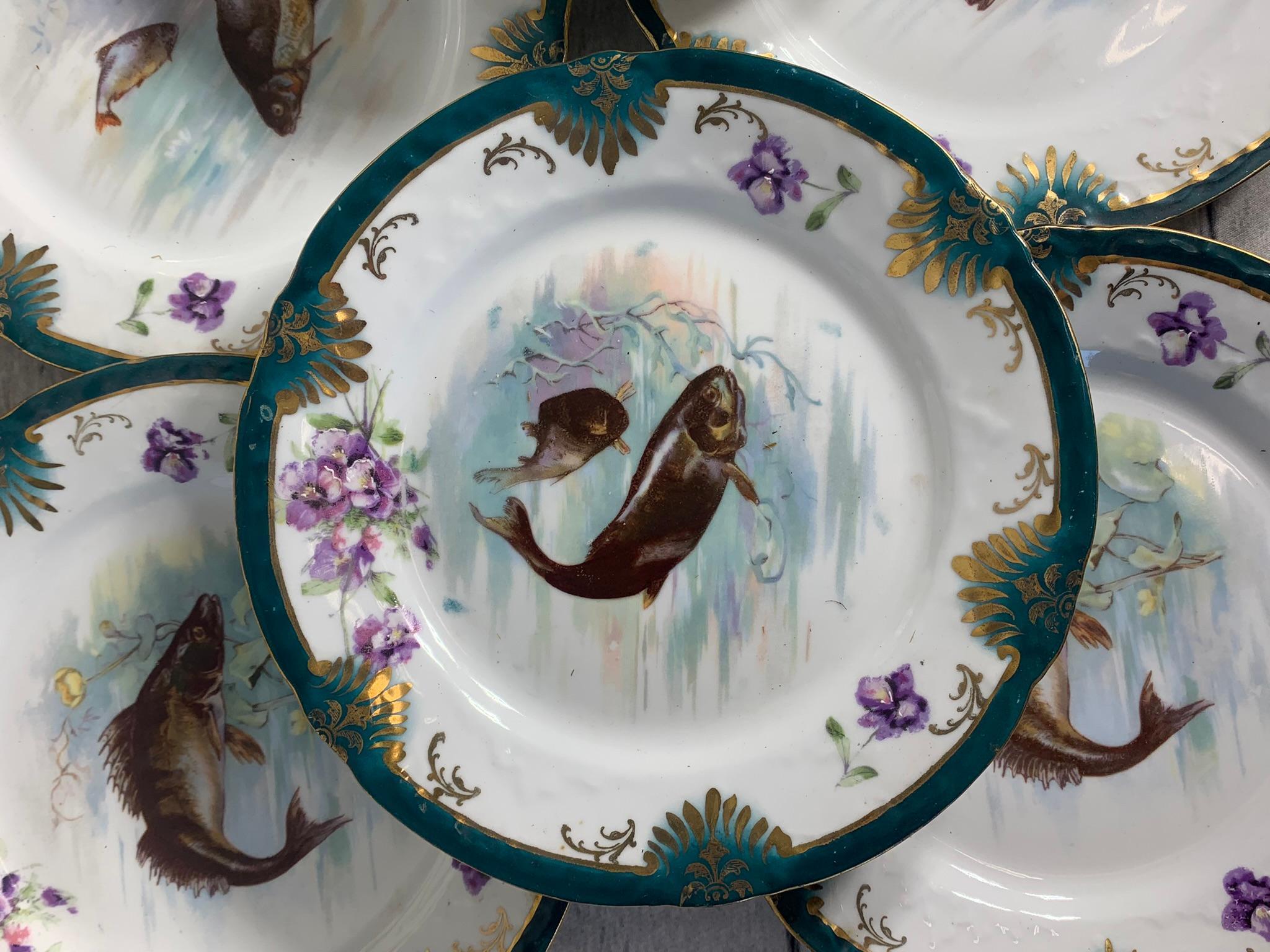 Large Group Victoria Austria Fish Pattern Plates, Tray
