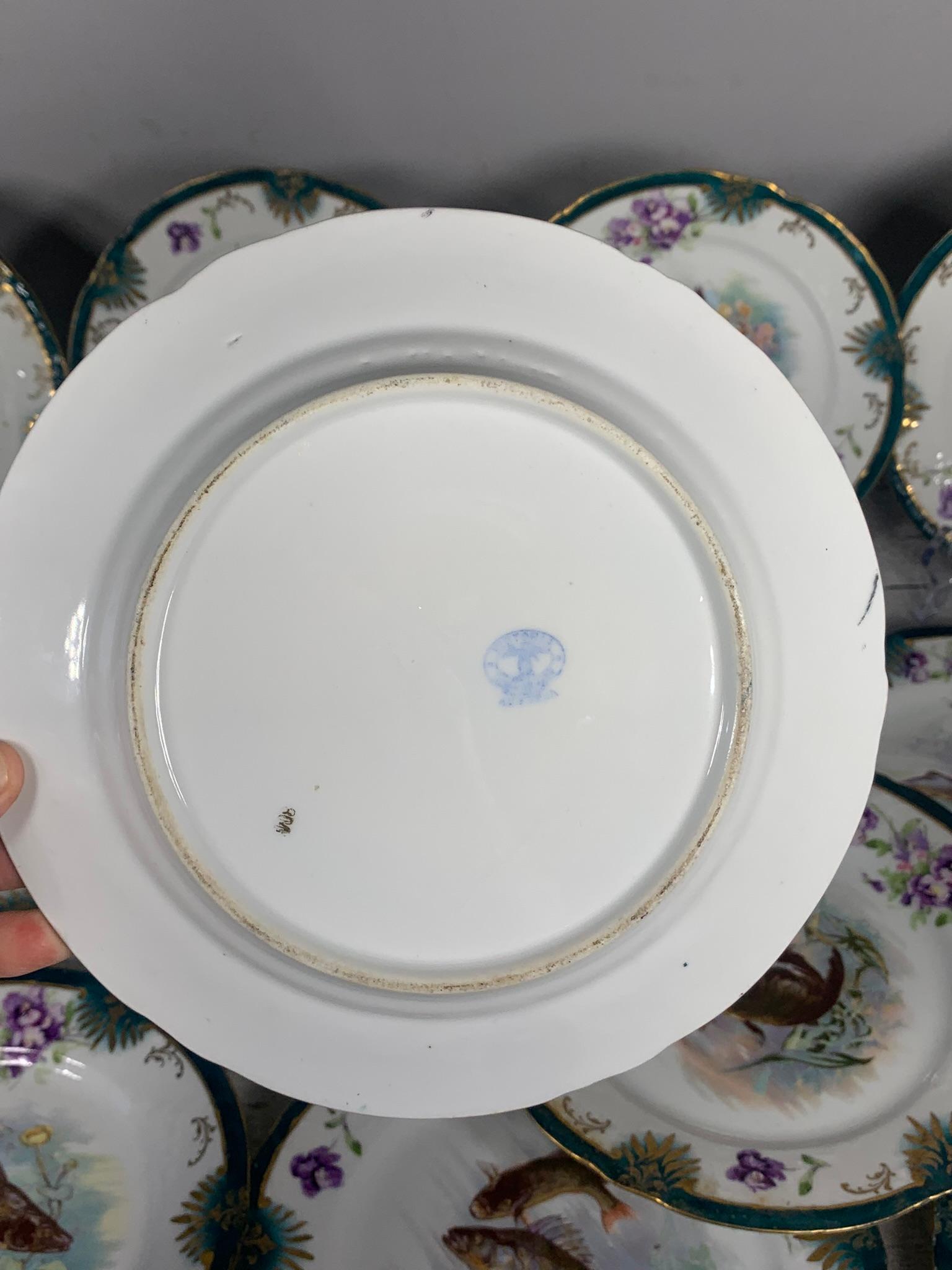 Large Group Victoria Austria Fish Pattern Plates, Tray