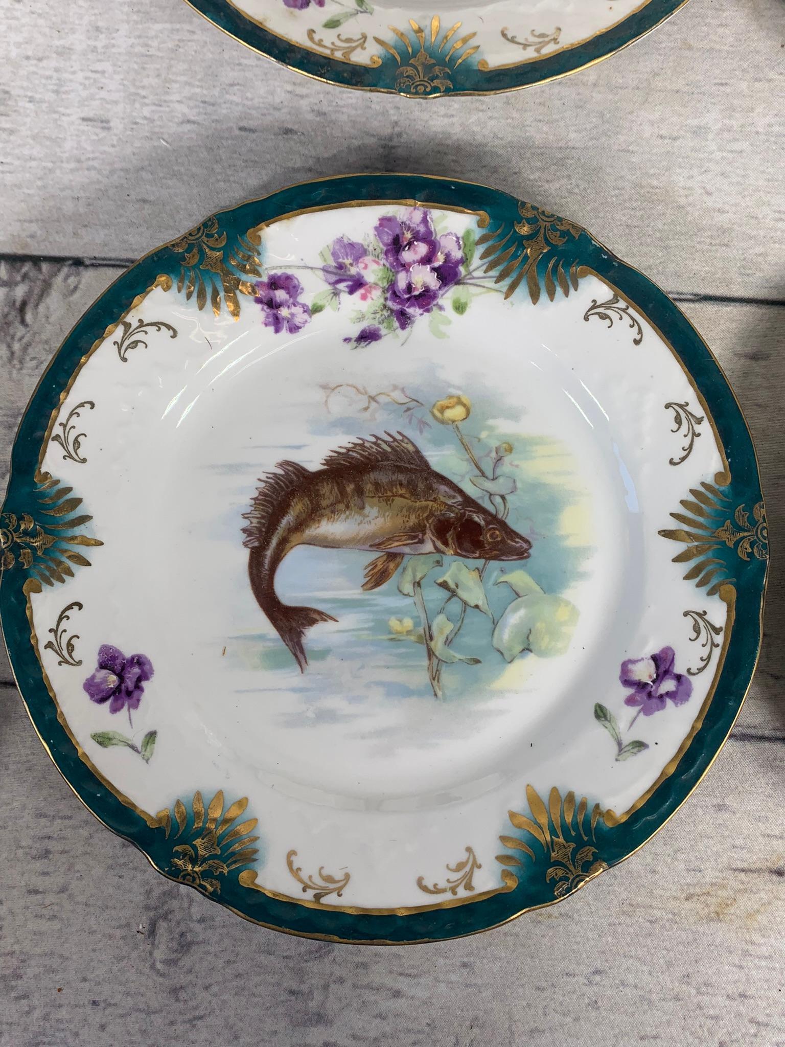 Large Group Victoria Austria Fish Pattern Plates, Tray