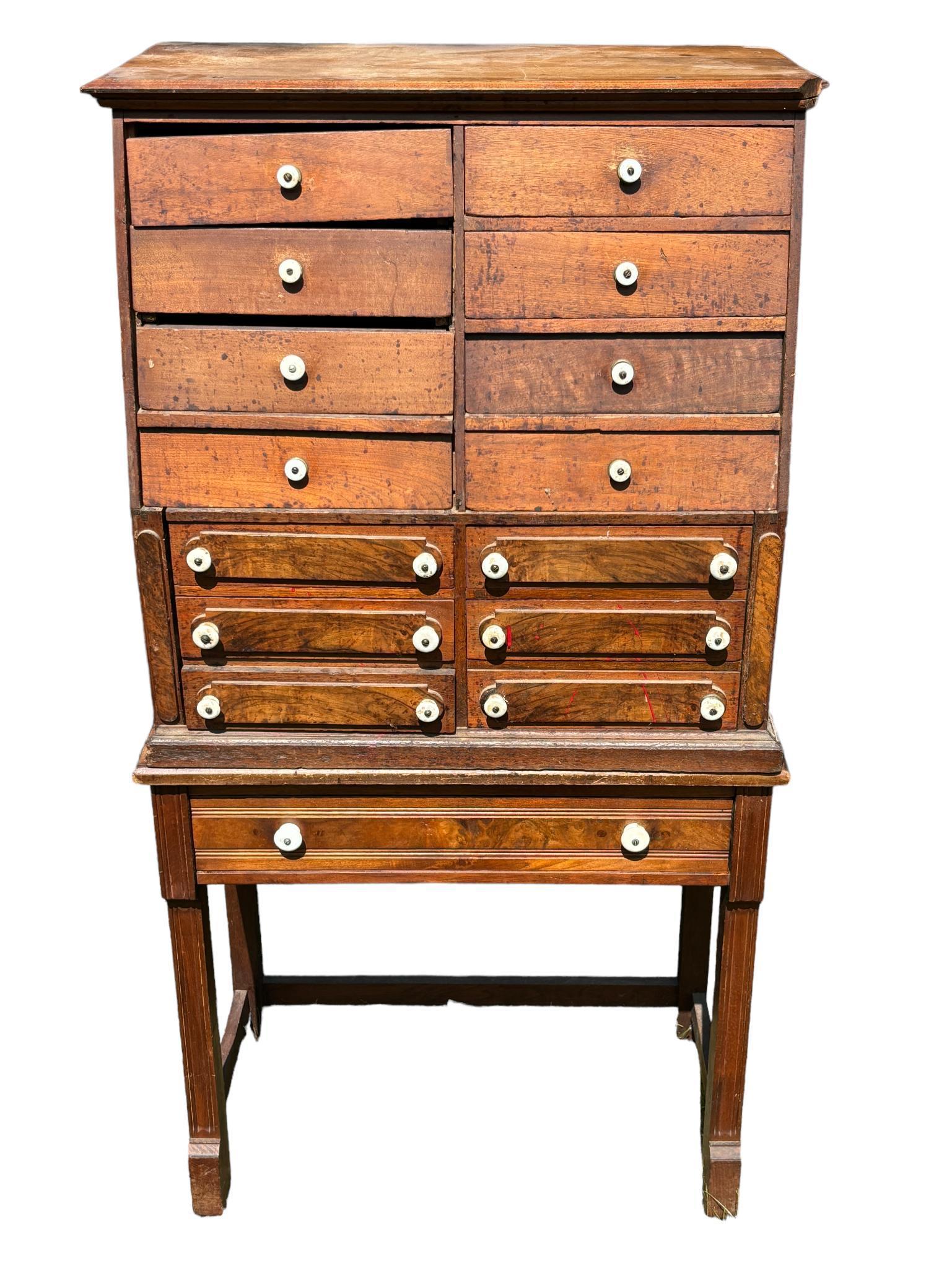 Antique Multi-Drawer Cabinet with Angled Front