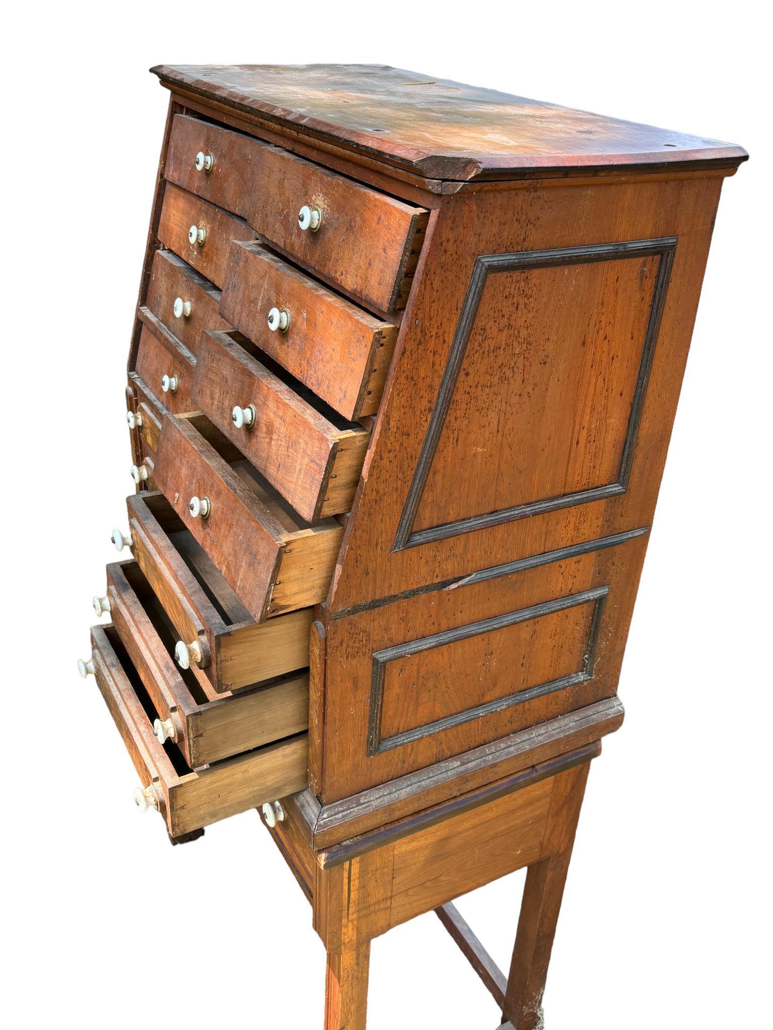 Antique Multi-Drawer Cabinet with Angled Front
