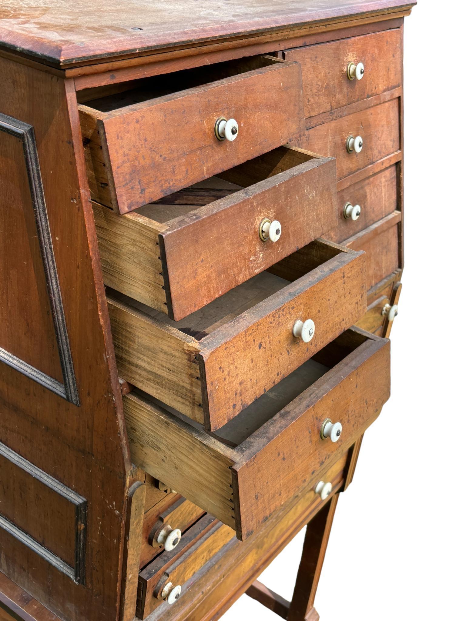 Antique Multi-Drawer Cabinet with Angled Front