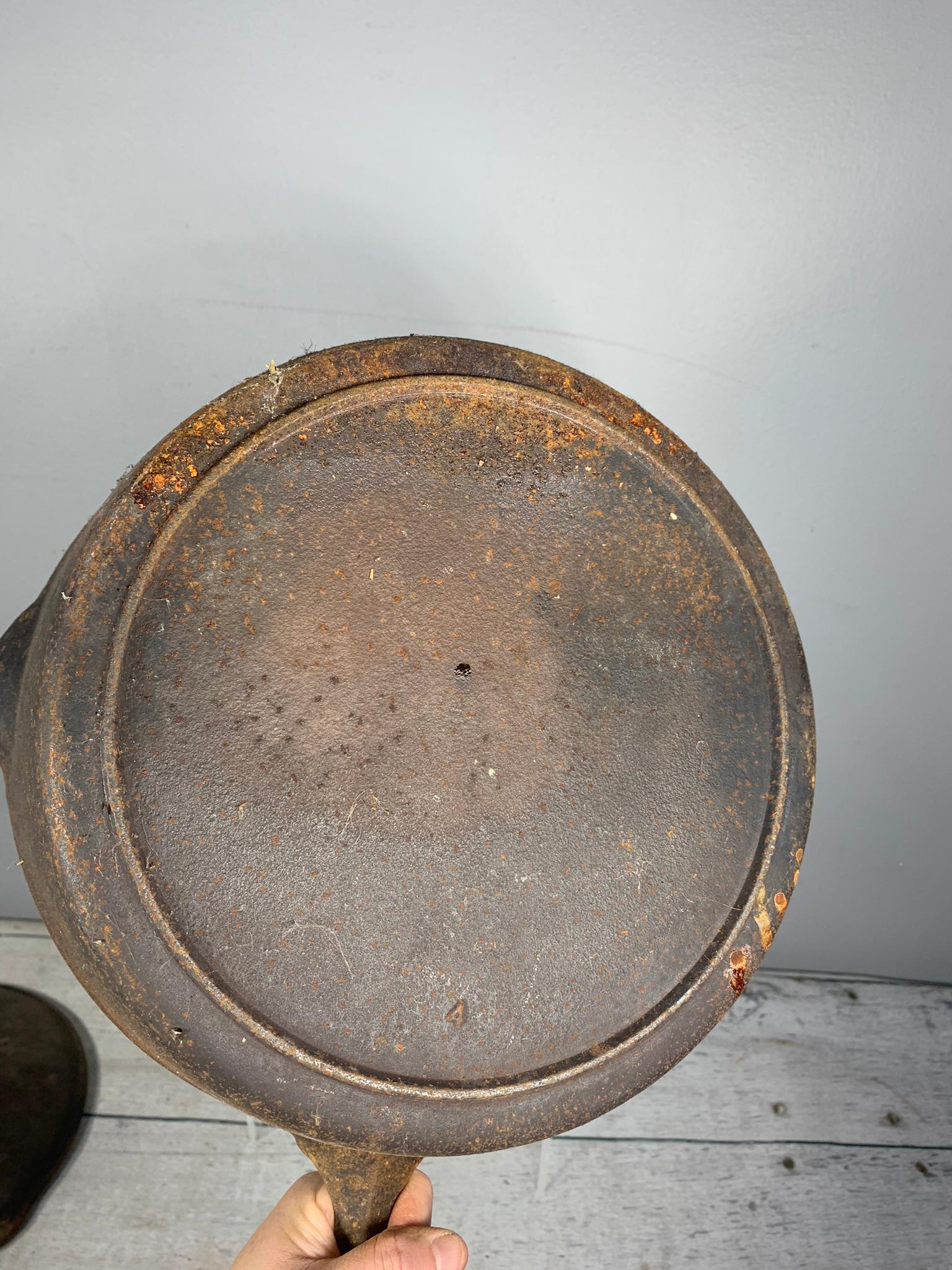 A Wagner Ware Cast Iron Skillet and a Cast Iron Chicken Fryer with Lid
