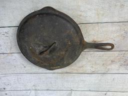 A Wagner Ware Cast Iron Skillet and a Cast Iron Chicken Fryer with Lid