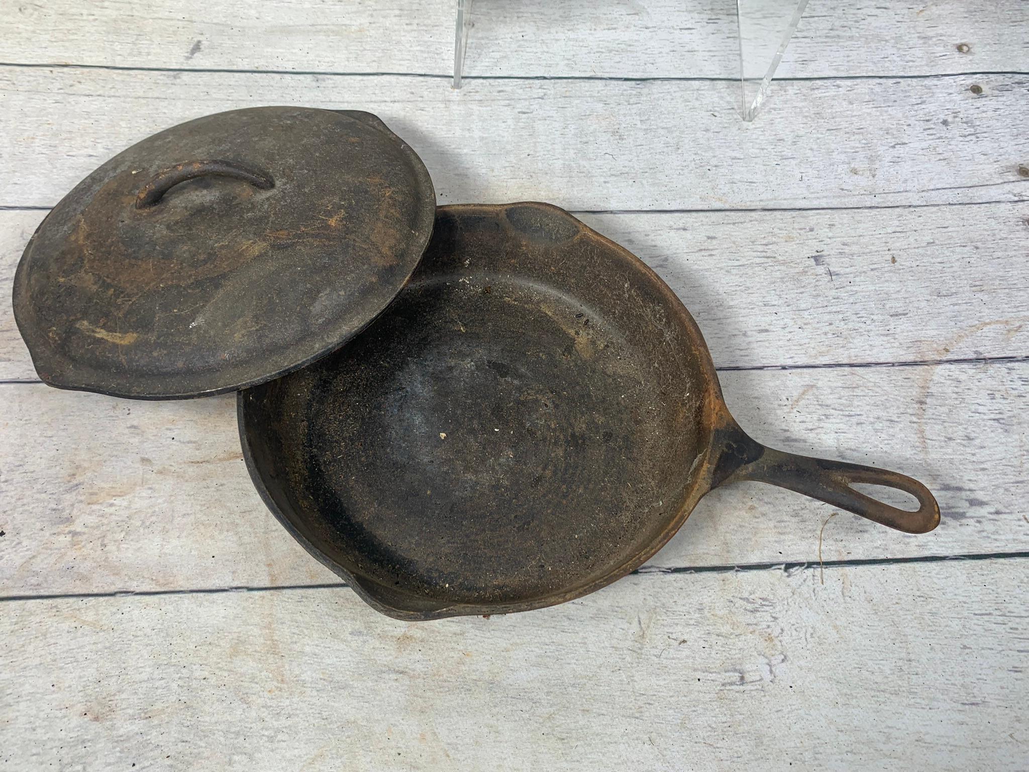 A Wagner Ware Cast Iron Skillet and a Cast Iron Chicken Fryer with Lid