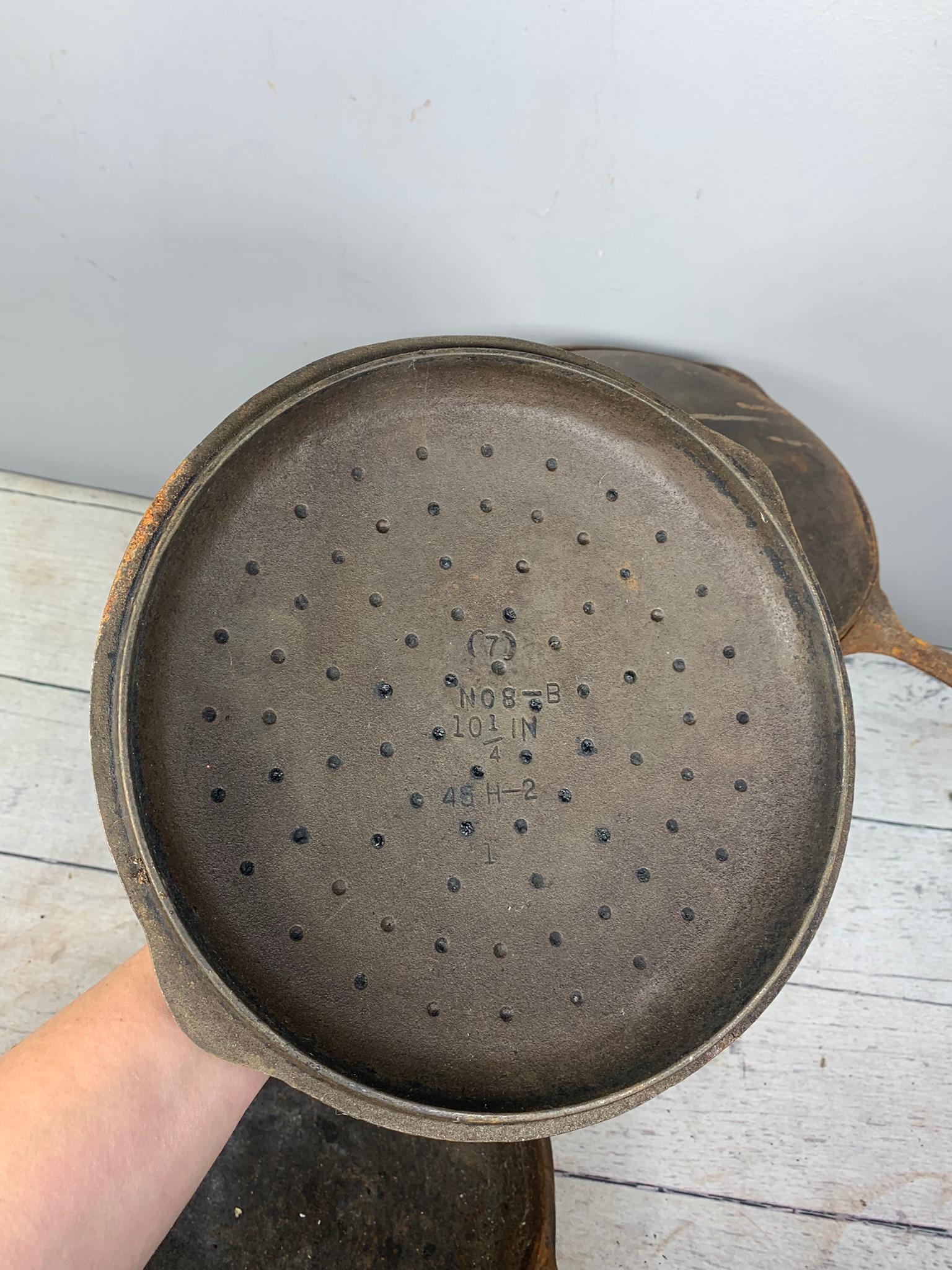 A Wagner Ware Cast Iron Skillet and a Cast Iron Chicken Fryer with Lid