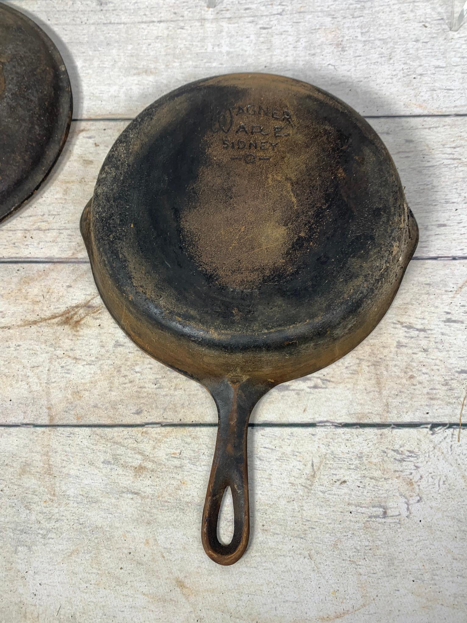 A Wagner Ware Cast Iron Skillet and a Cast Iron Chicken Fryer with Lid
