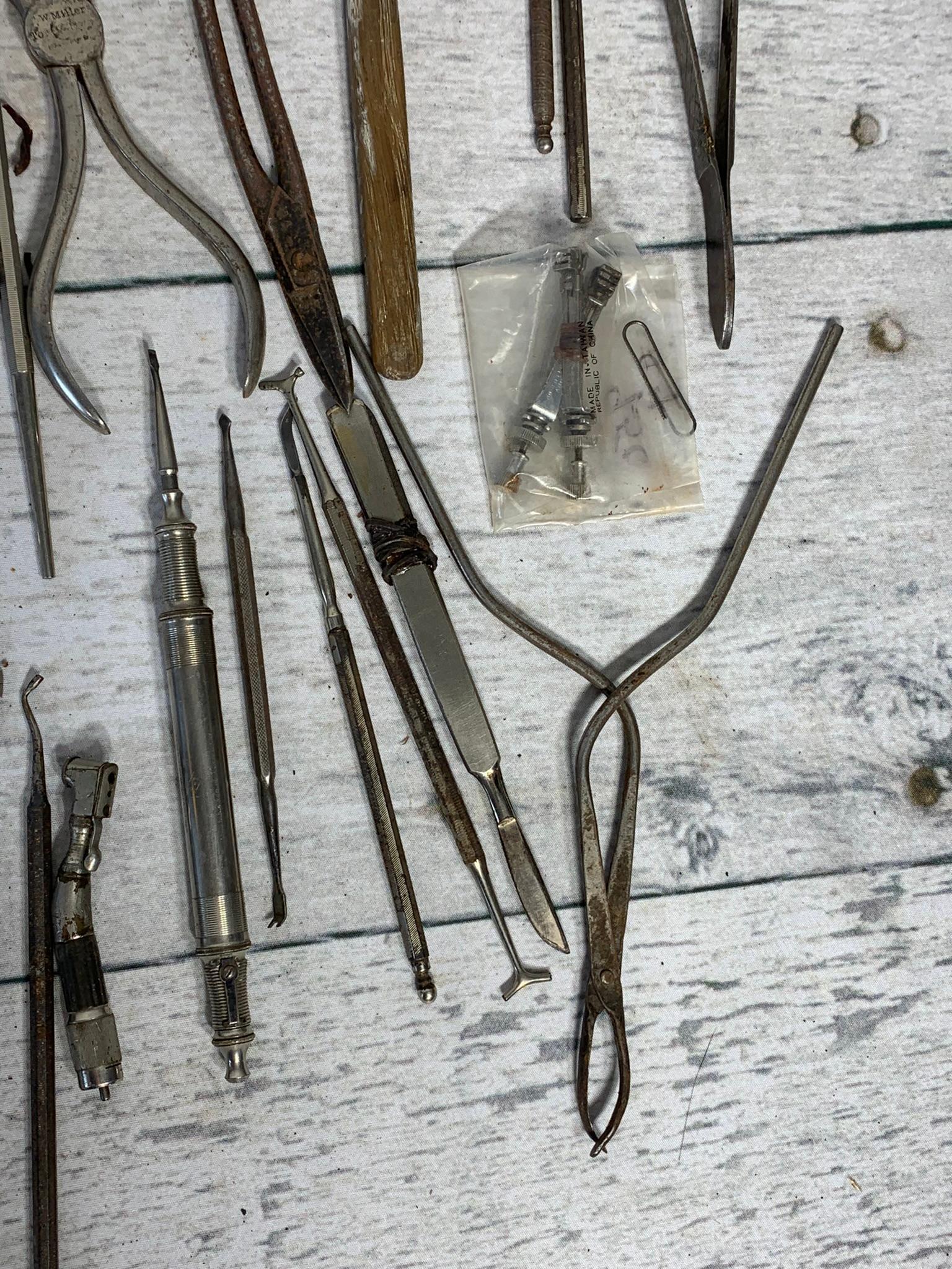 Group of Antique Dental Tools, Color Guides, Dentures and More