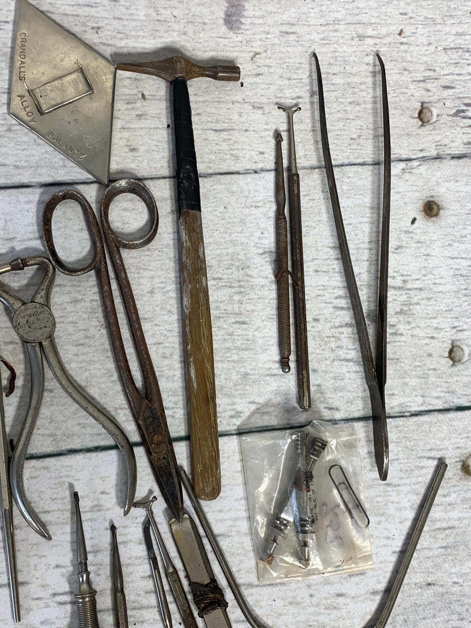 Group of Antique Dental Tools, Color Guides, Dentures and More