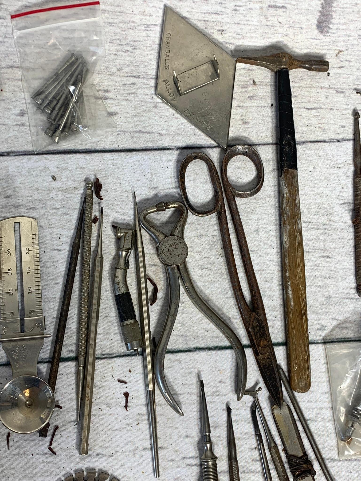 Group of Antique Dental Tools, Color Guides, Dentures and More