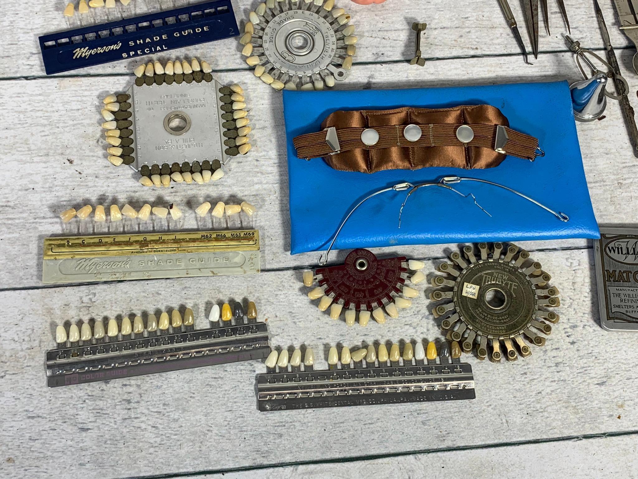 Group of Antique Dental Tools, Color Guides, Dentures and More