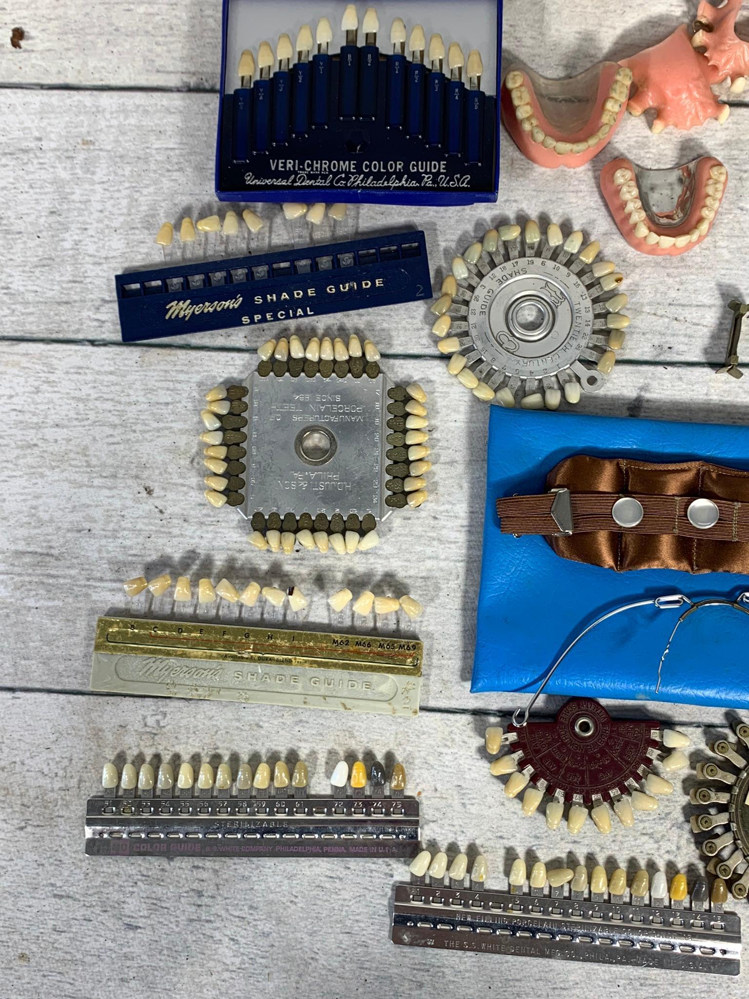 Group of Antique Dental Tools, Color Guides, Dentures and More