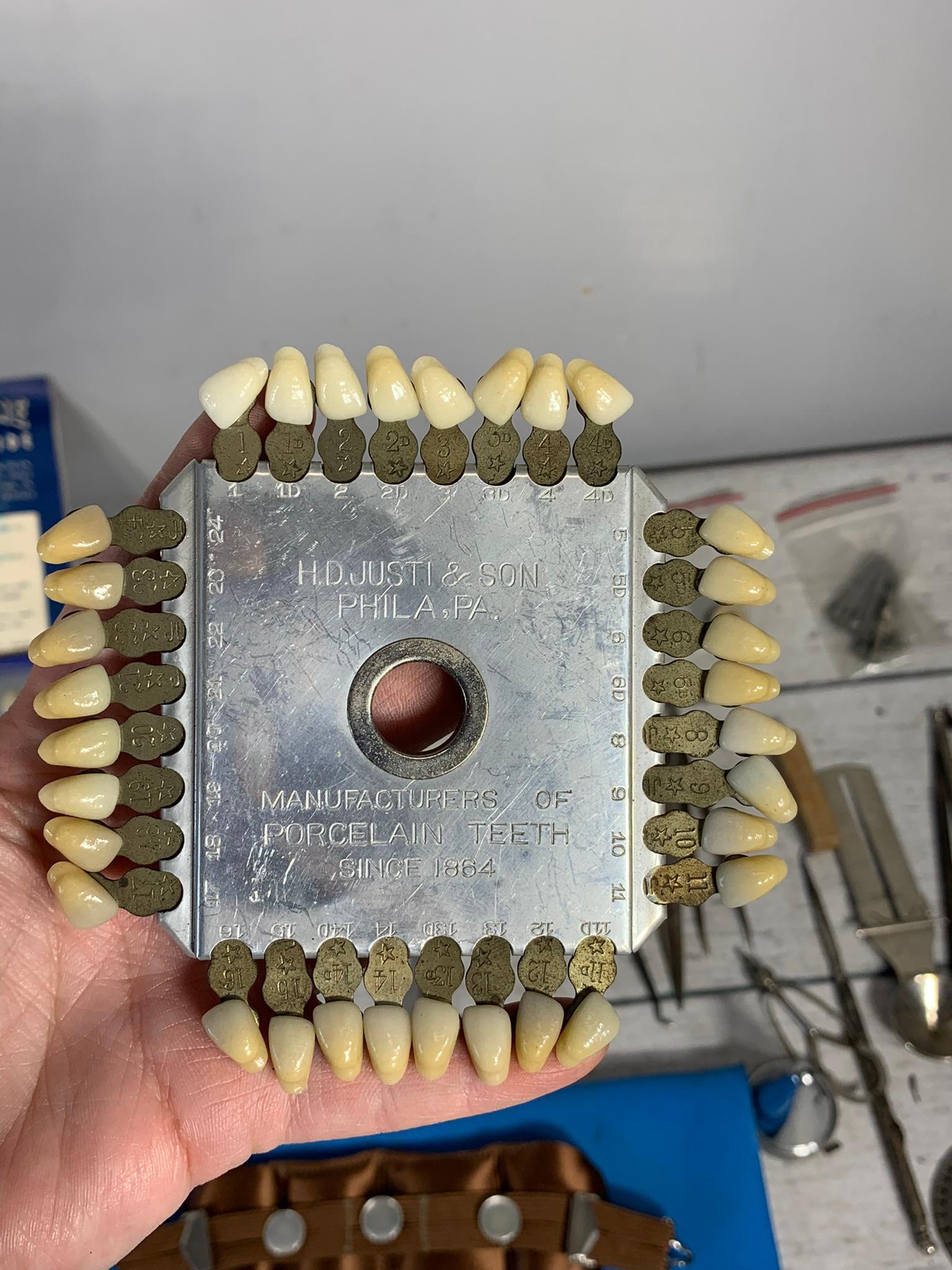 Group of Antique Dental Tools, Color Guides, Dentures and More