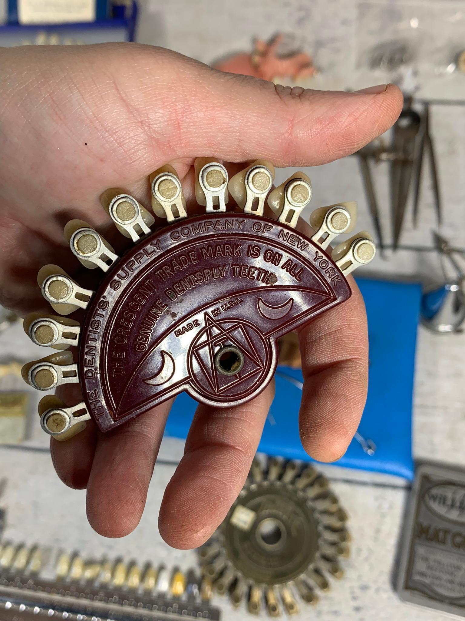 Group of Antique Dental Tools, Color Guides, Dentures and More