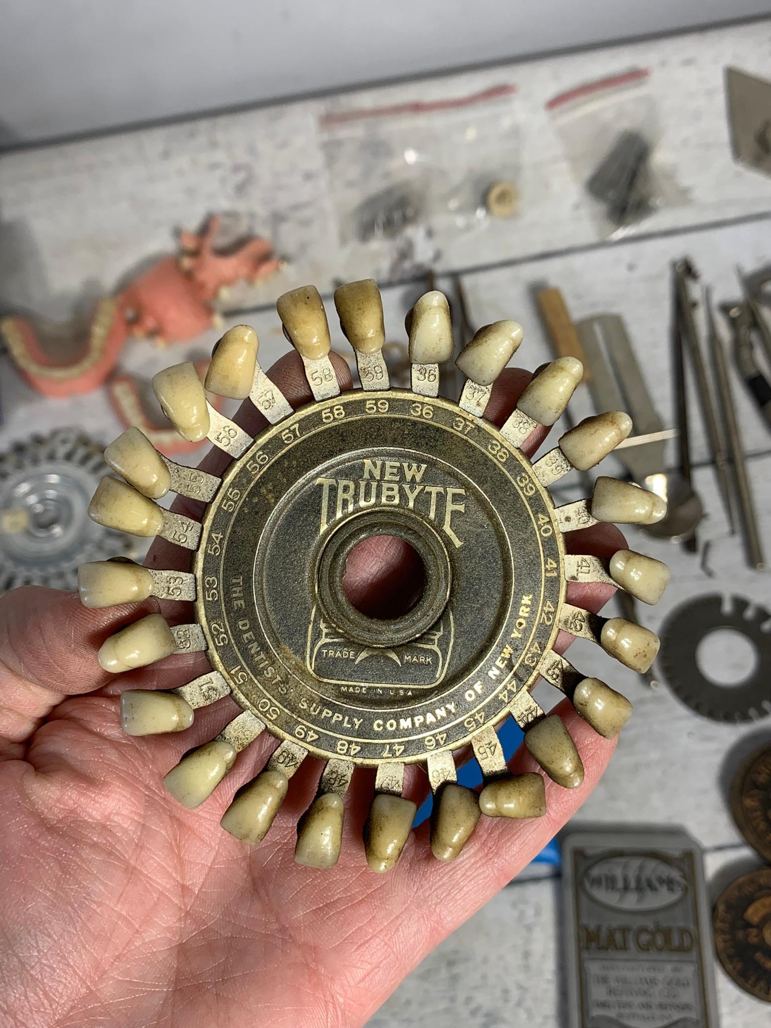 Group of Antique Dental Tools, Color Guides, Dentures and More
