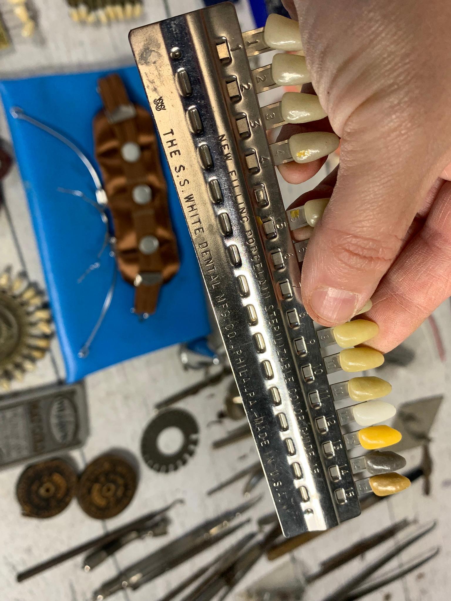 Group of Antique Dental Tools, Color Guides, Dentures and More