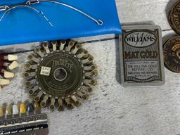 Group of Antique Dental Tools, Color Guides, Dentures and More