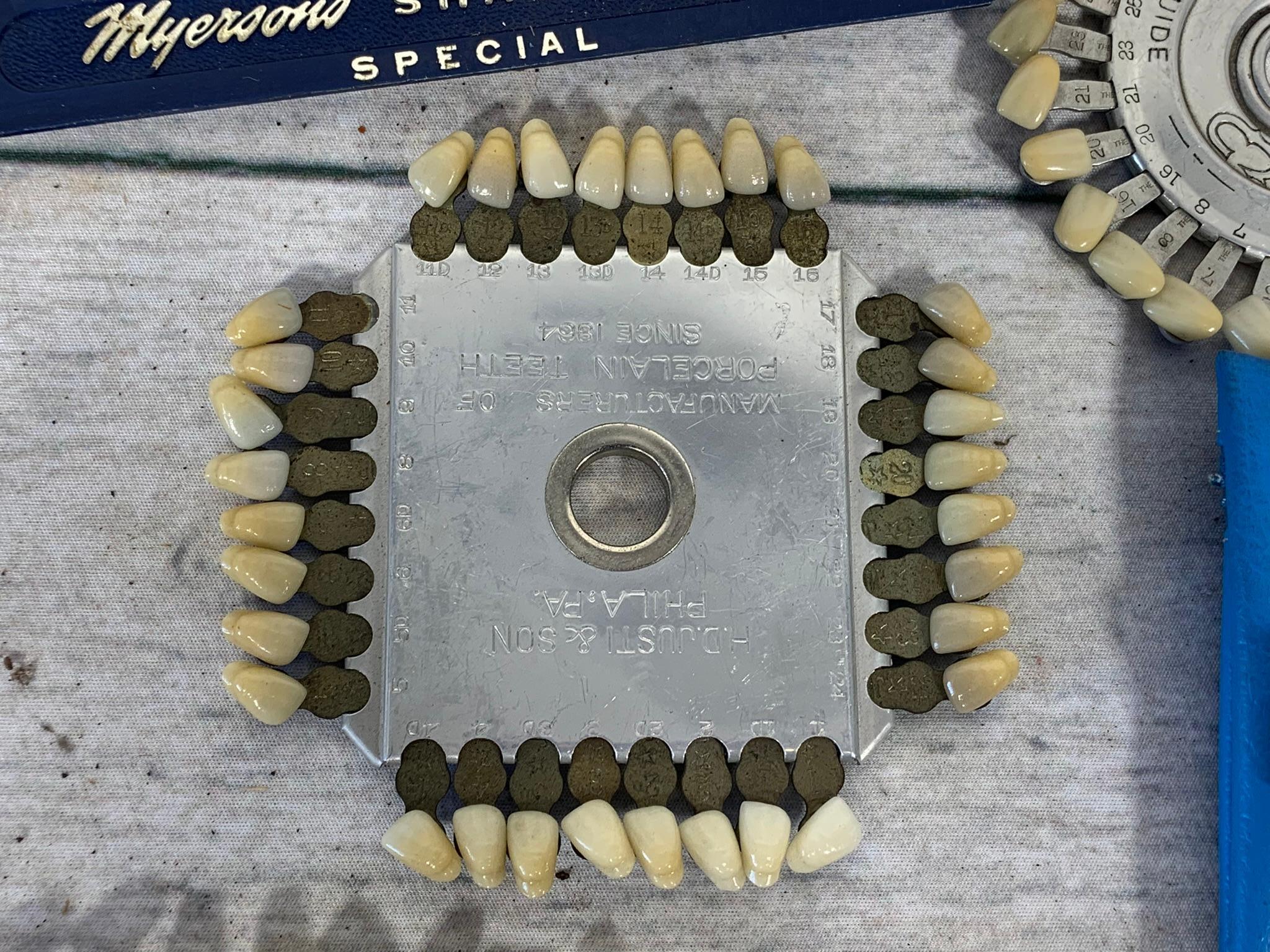 Group of Antique Dental Tools, Color Guides, Dentures and More