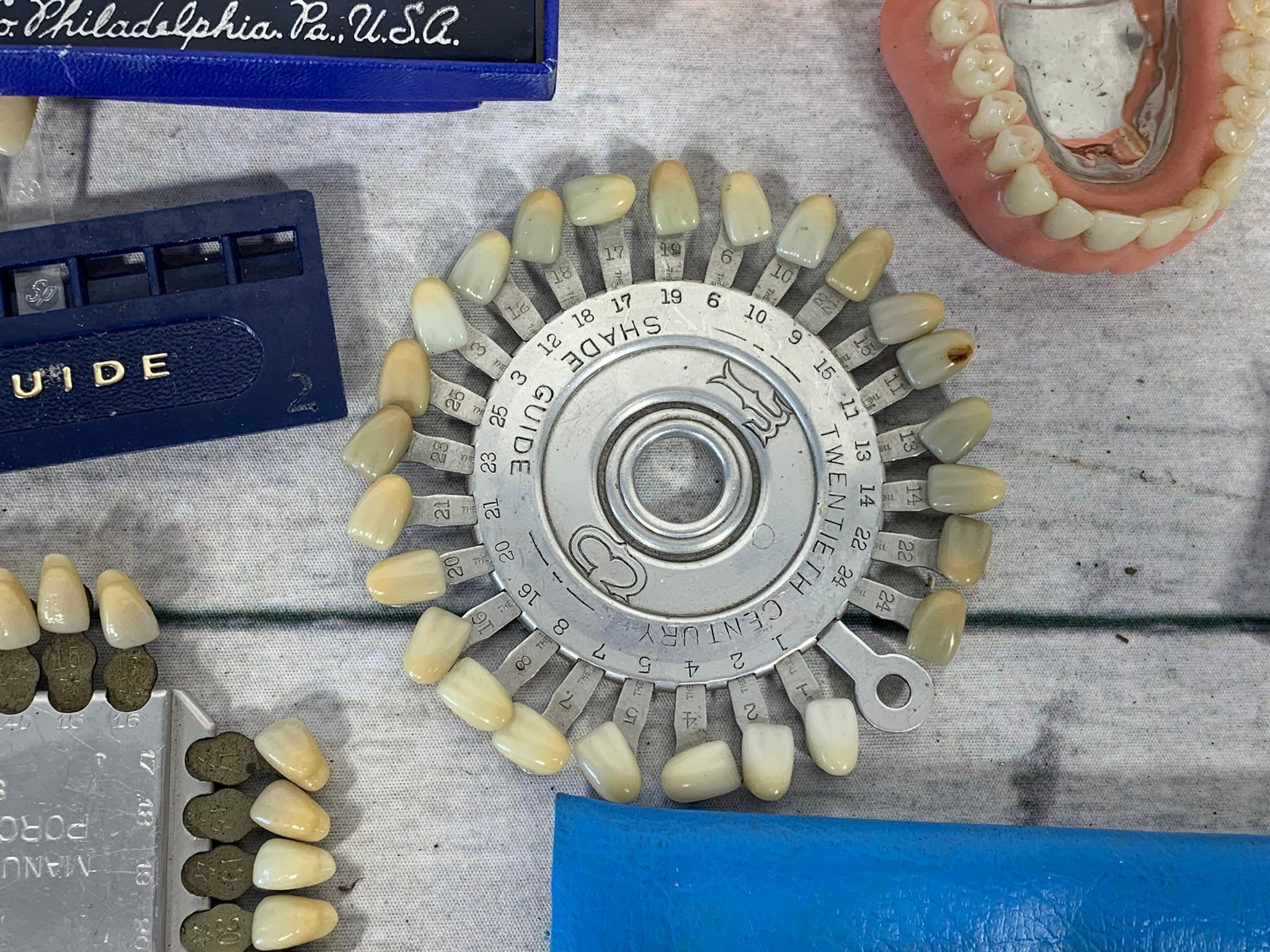 Group of Antique Dental Tools, Color Guides, Dentures and More