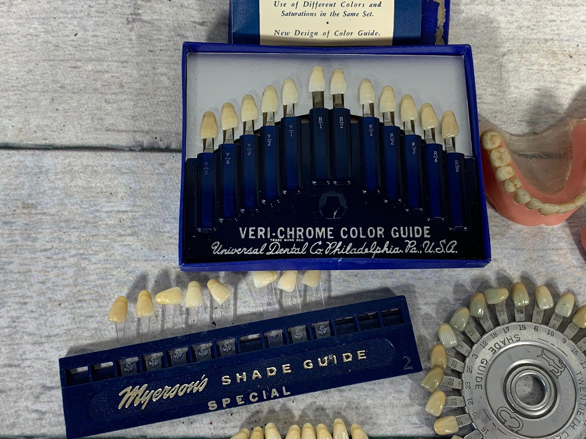 Group of Antique Dental Tools, Color Guides, Dentures and More