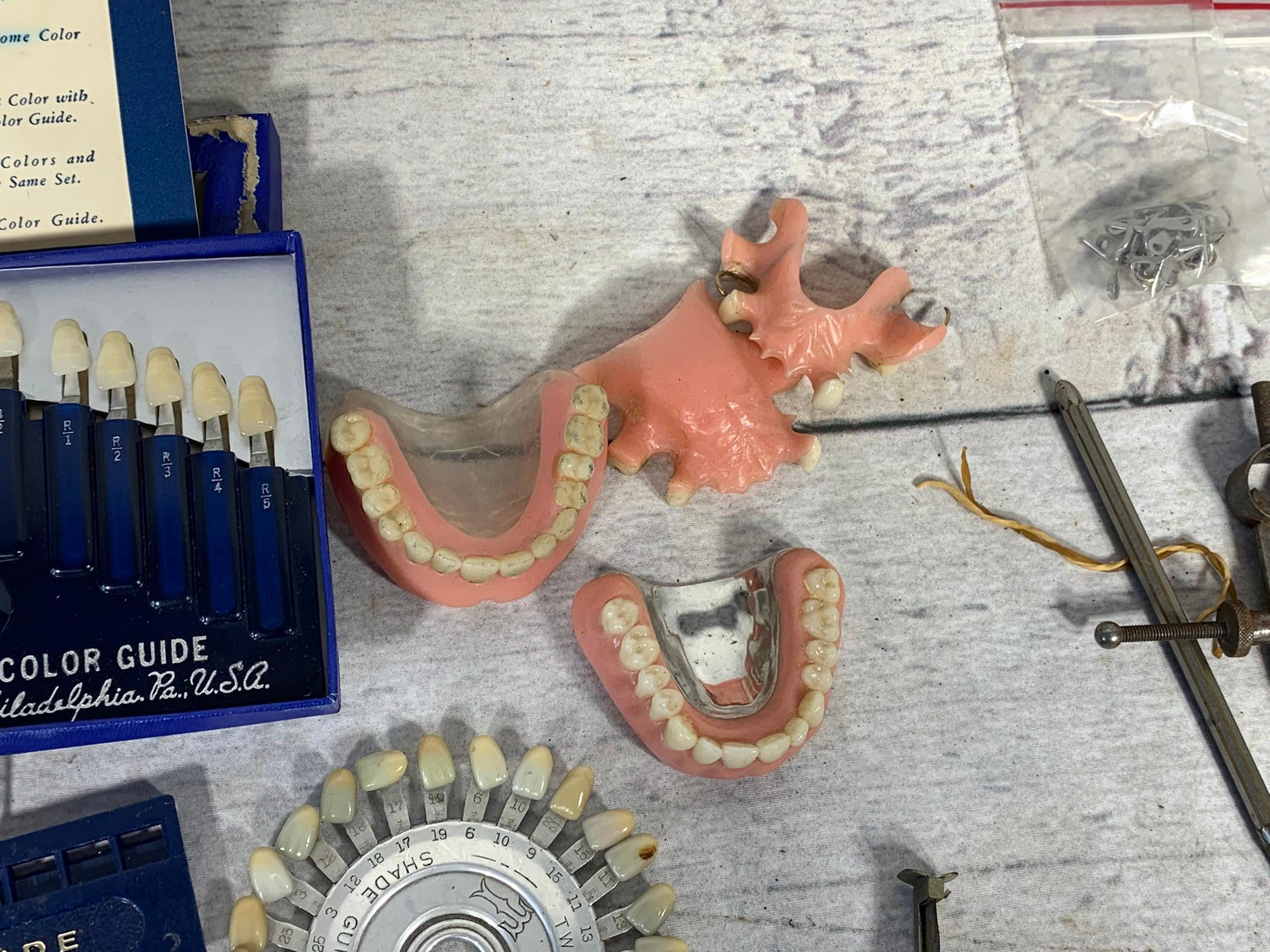 Group of Antique Dental Tools, Color Guides, Dentures and More