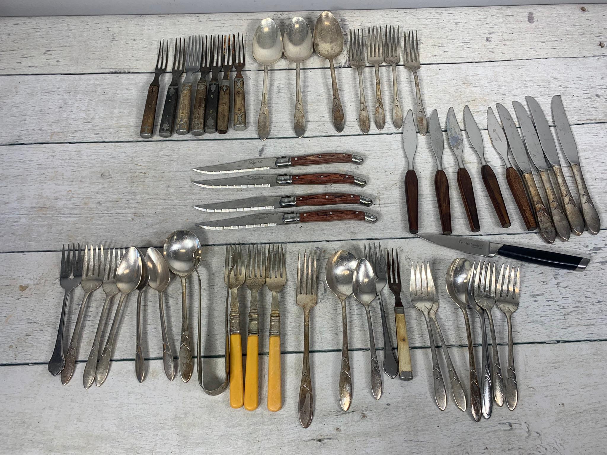 Group of Antique Flatware and Group of Antique Tins