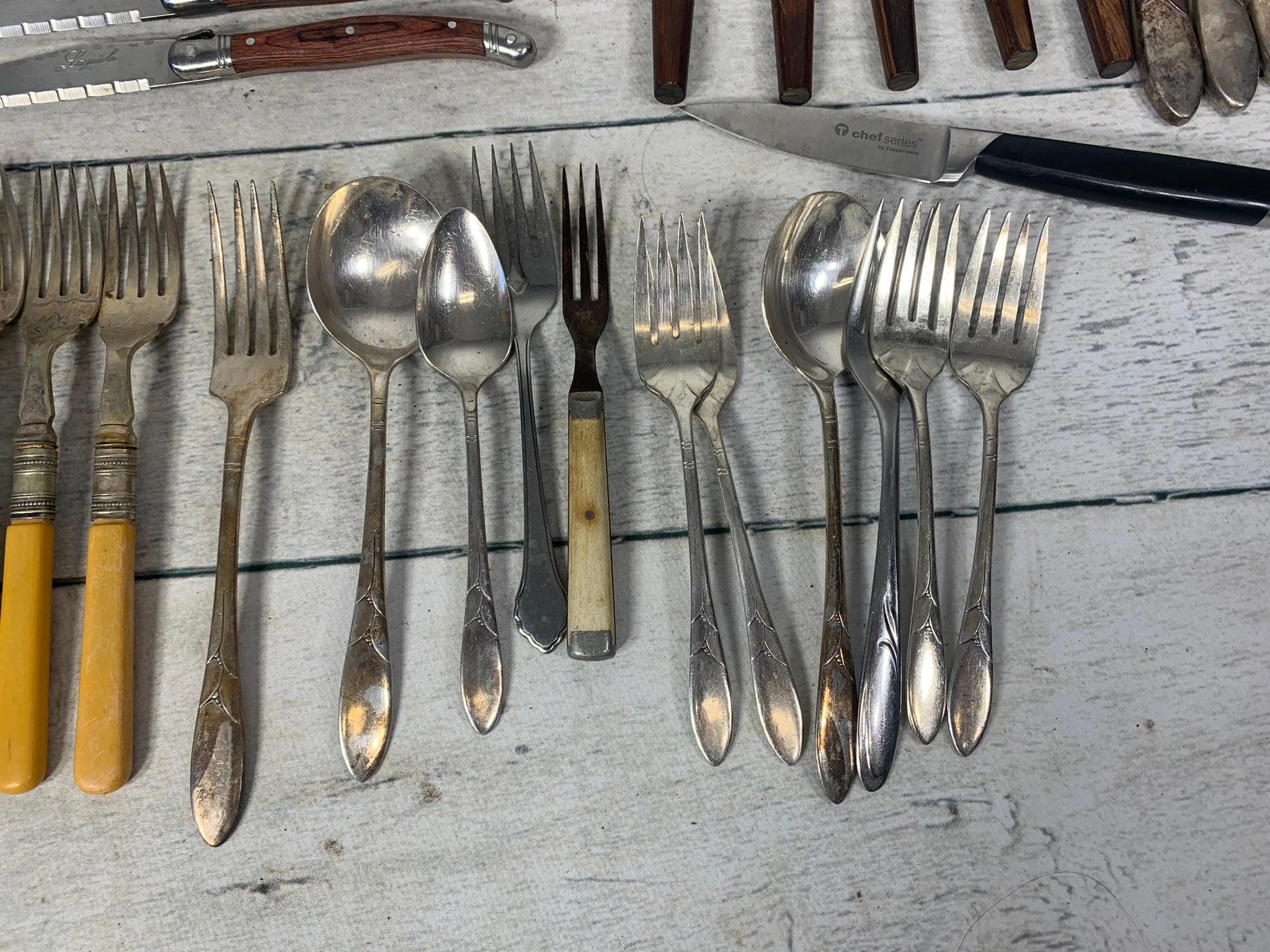 Group of Antique Flatware and Group of Antique Tins