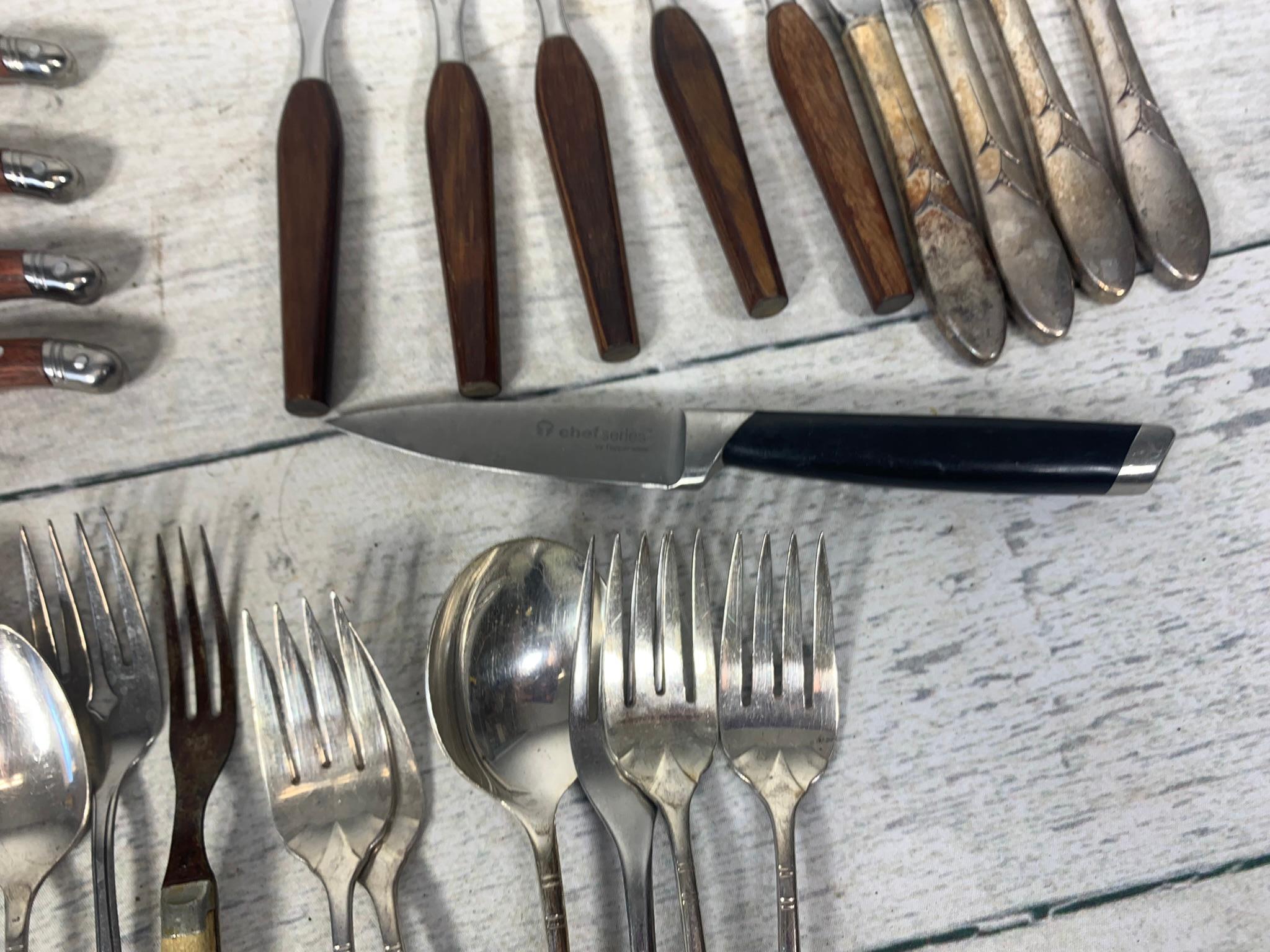 Group of Antique Flatware and Group of Antique Tins