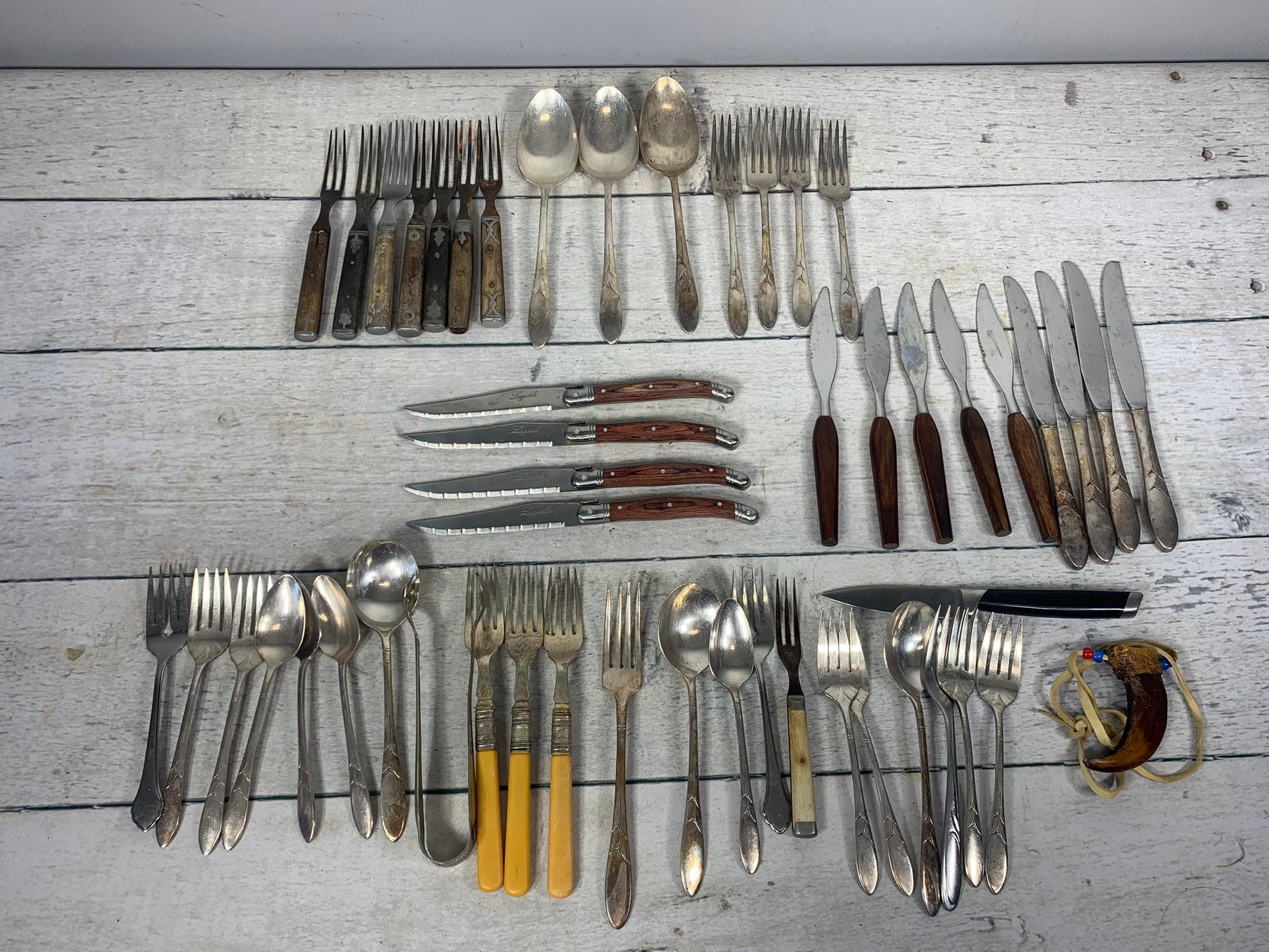 Group of Antique Flatware and Group of Antique Tins