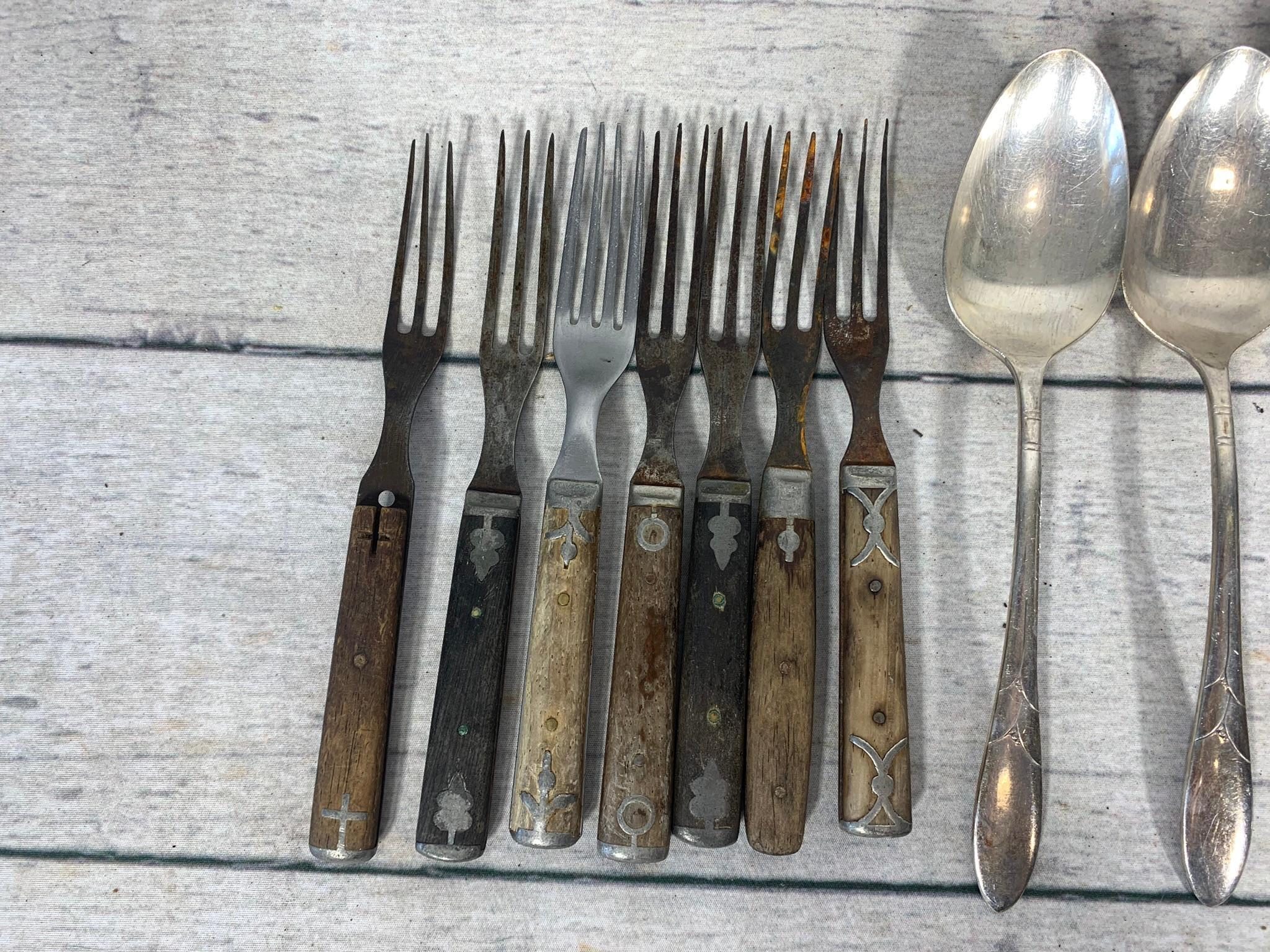 Group of Antique Flatware and Group of Antique Tins